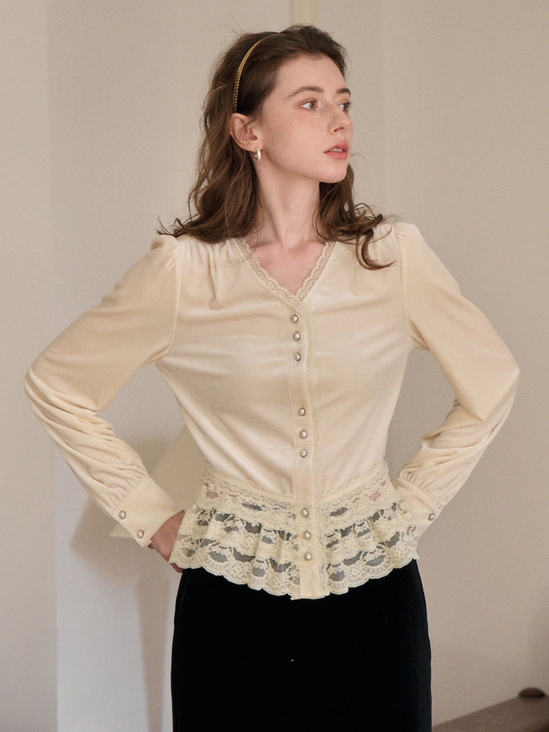 Theodora V-Neck Hollow Blouse