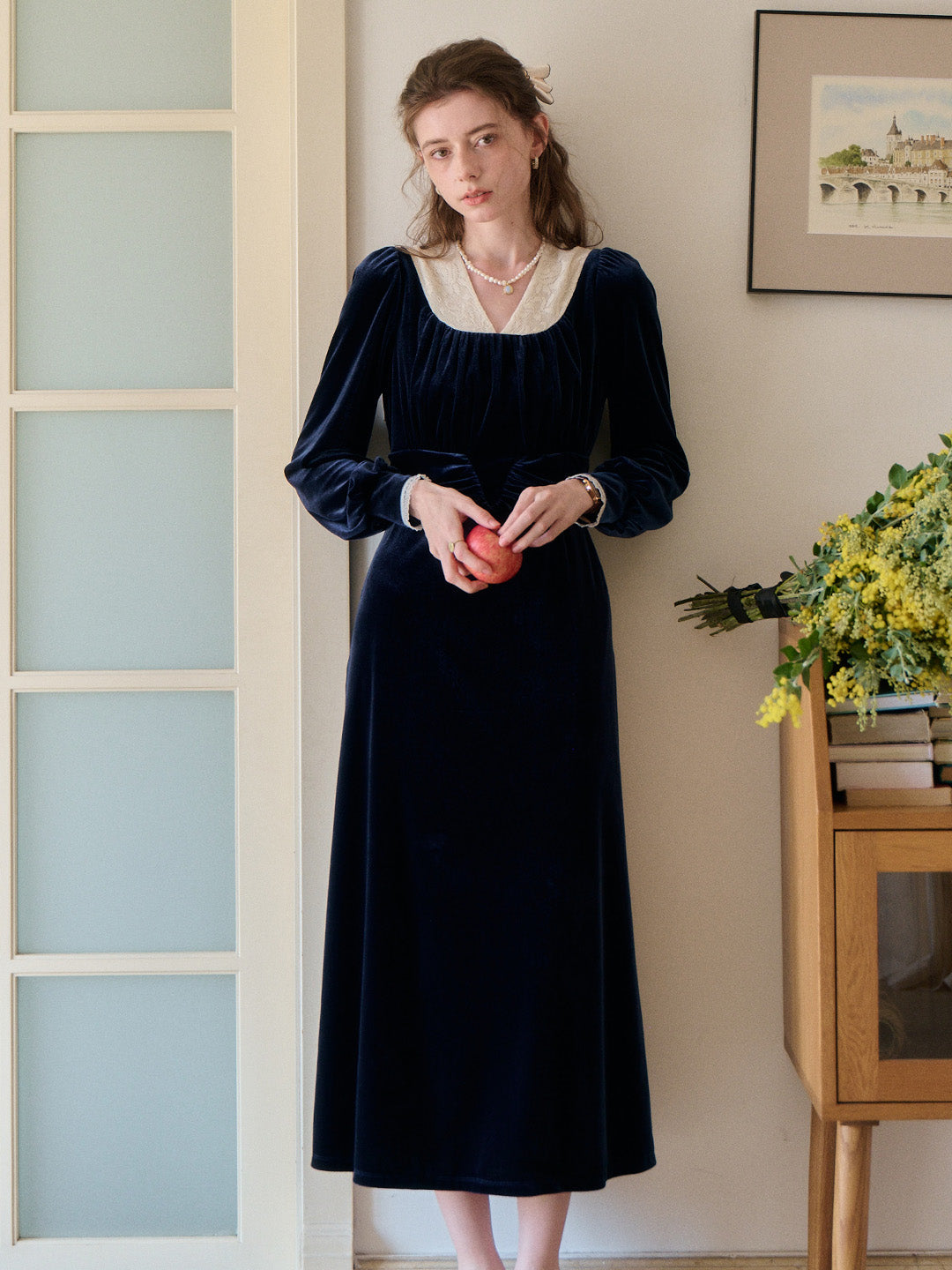 Aila V-Neck Velvet Dress
