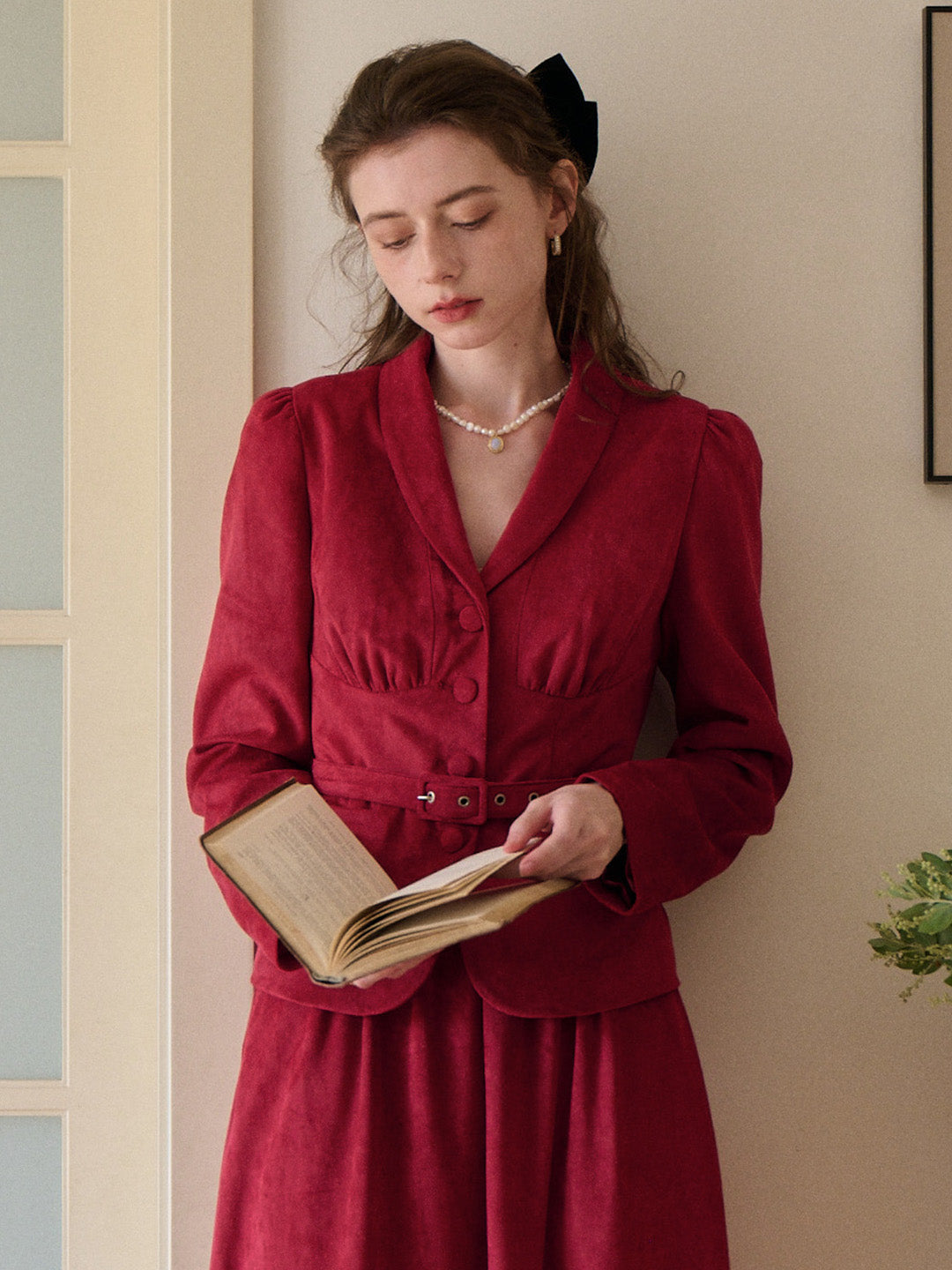 Della V-Neck Red Blazer
