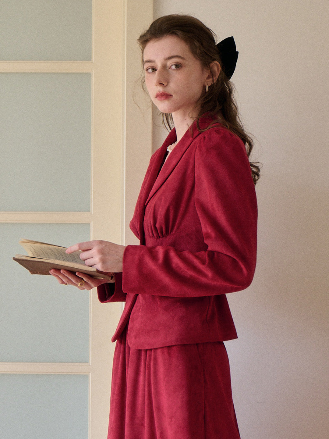 Della V-Neck Red Blazer