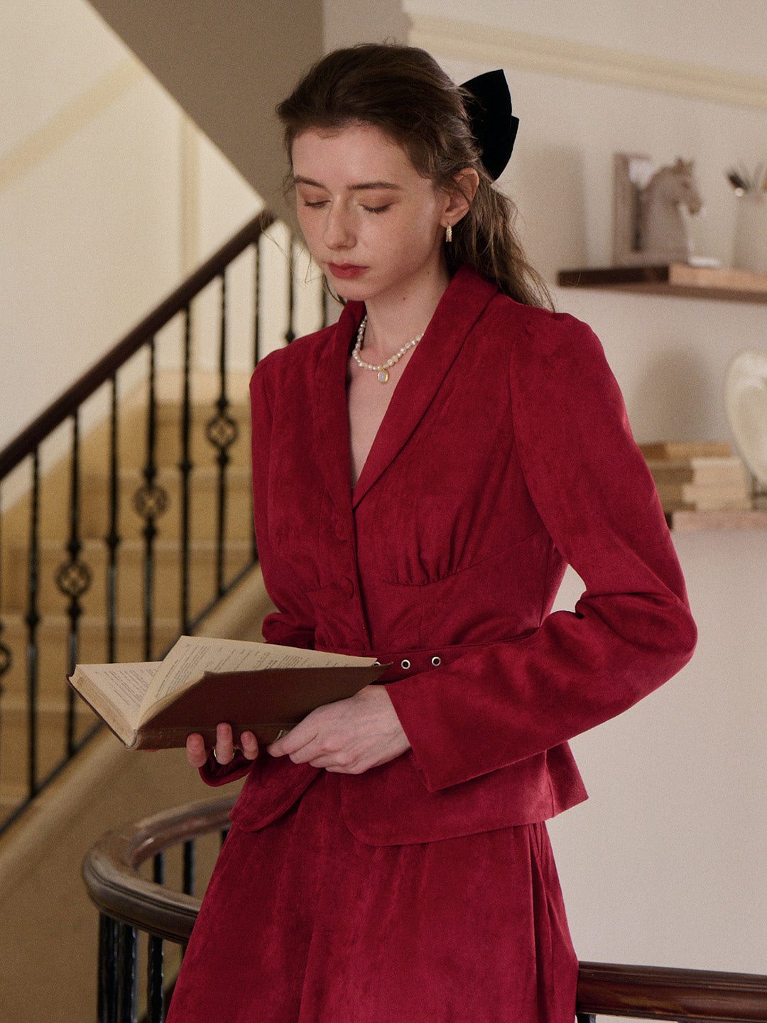 Della V-Neck Red Blazer