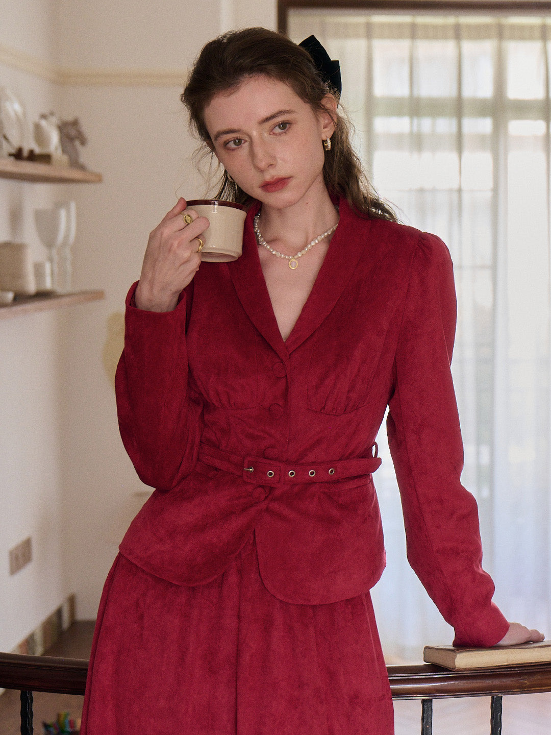 Della V-Neck Red Blazer
