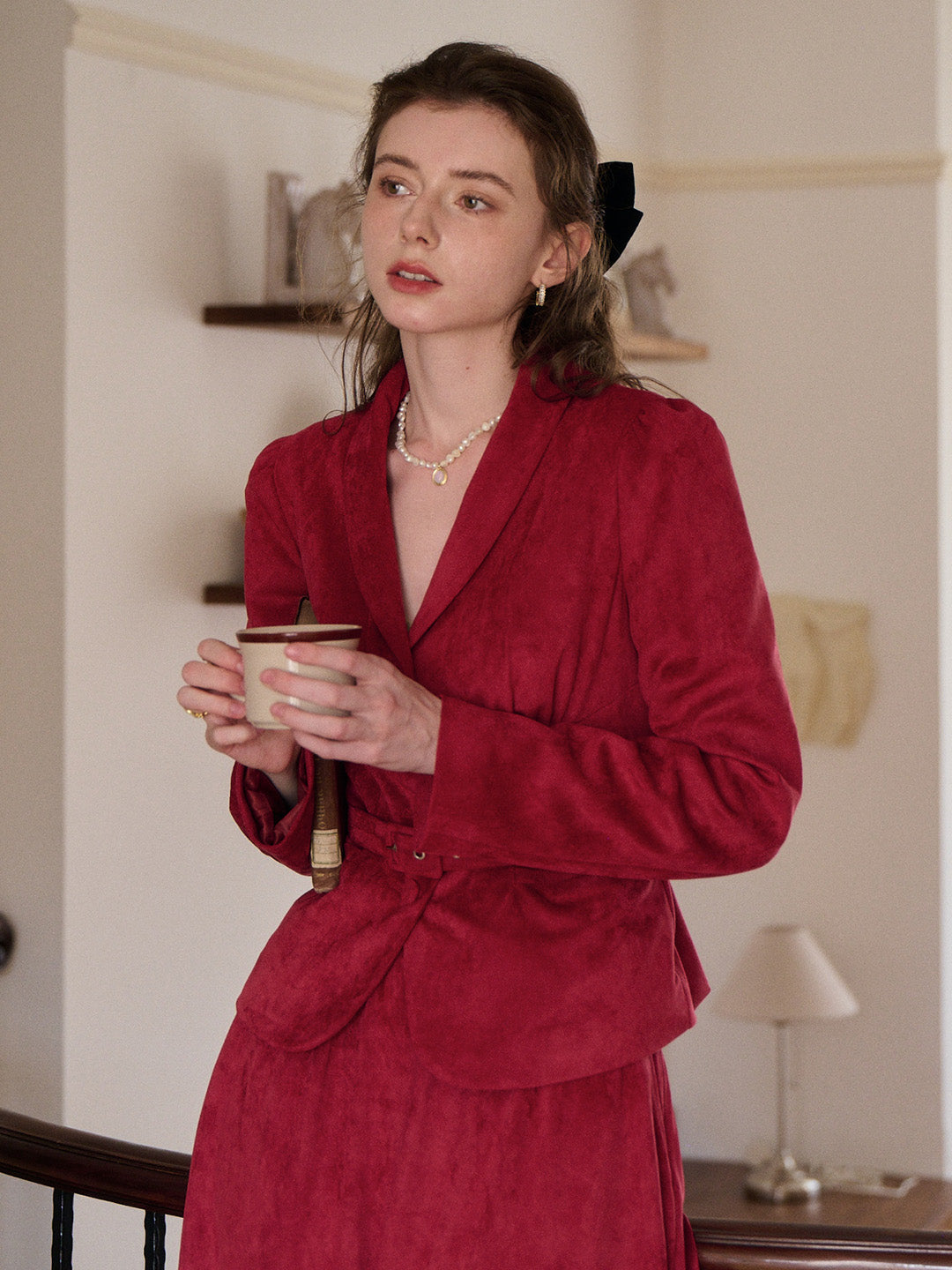 Della V-Neck Red Blazer