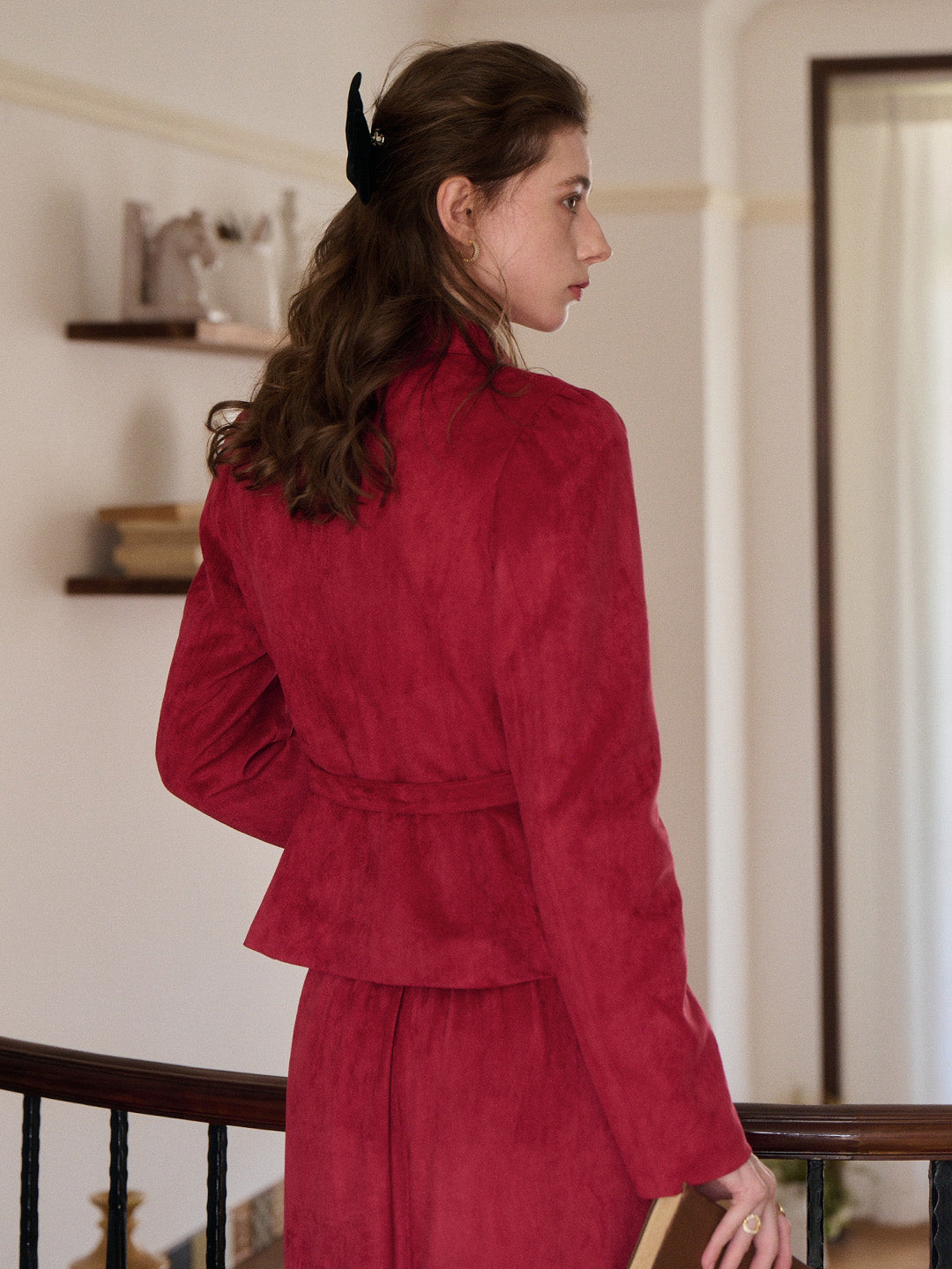 Della V-Neck Red Blazer