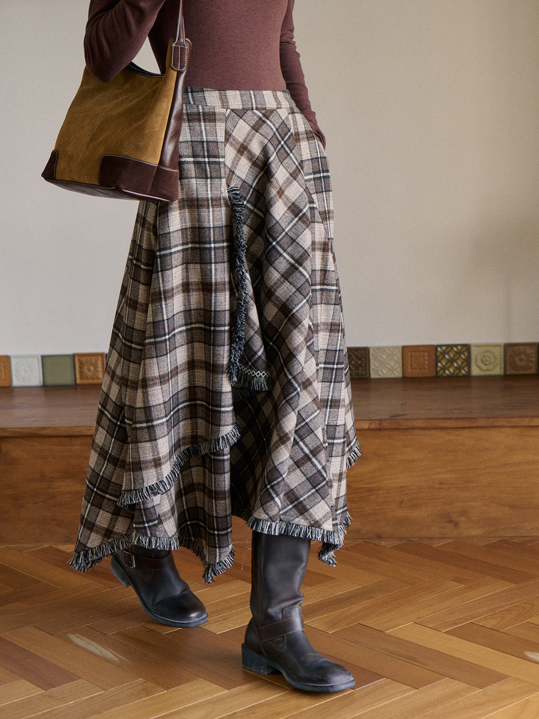 Whitley Plaid Wool Skirt