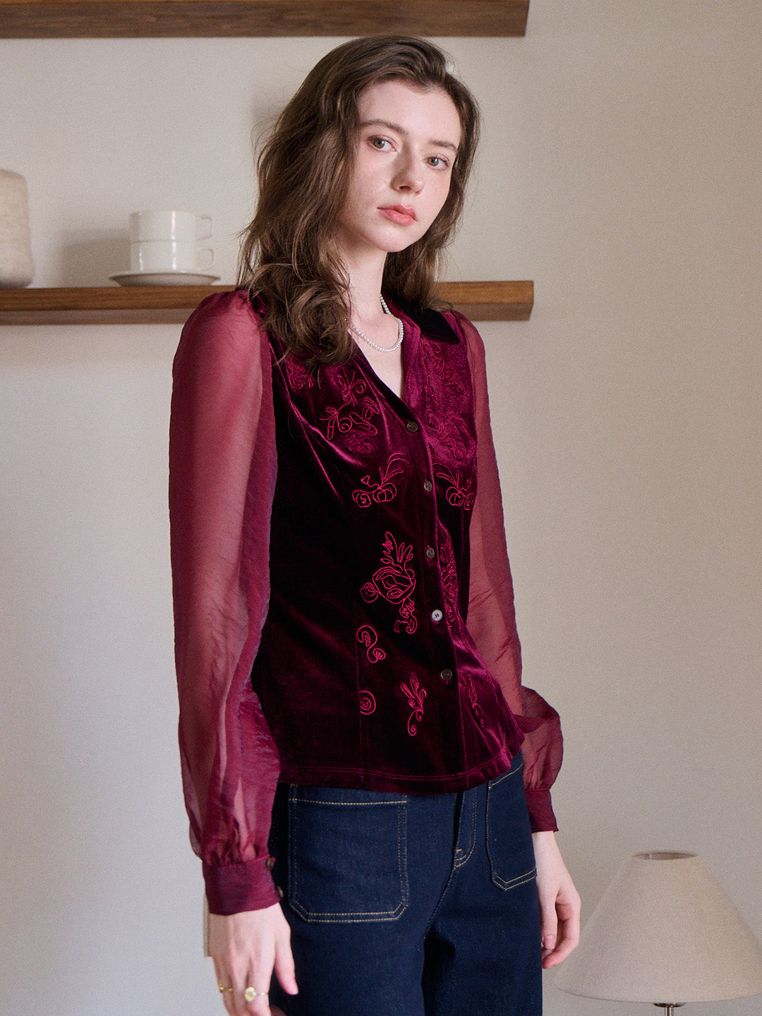 Sevyn V-Neck Velvet Blouse