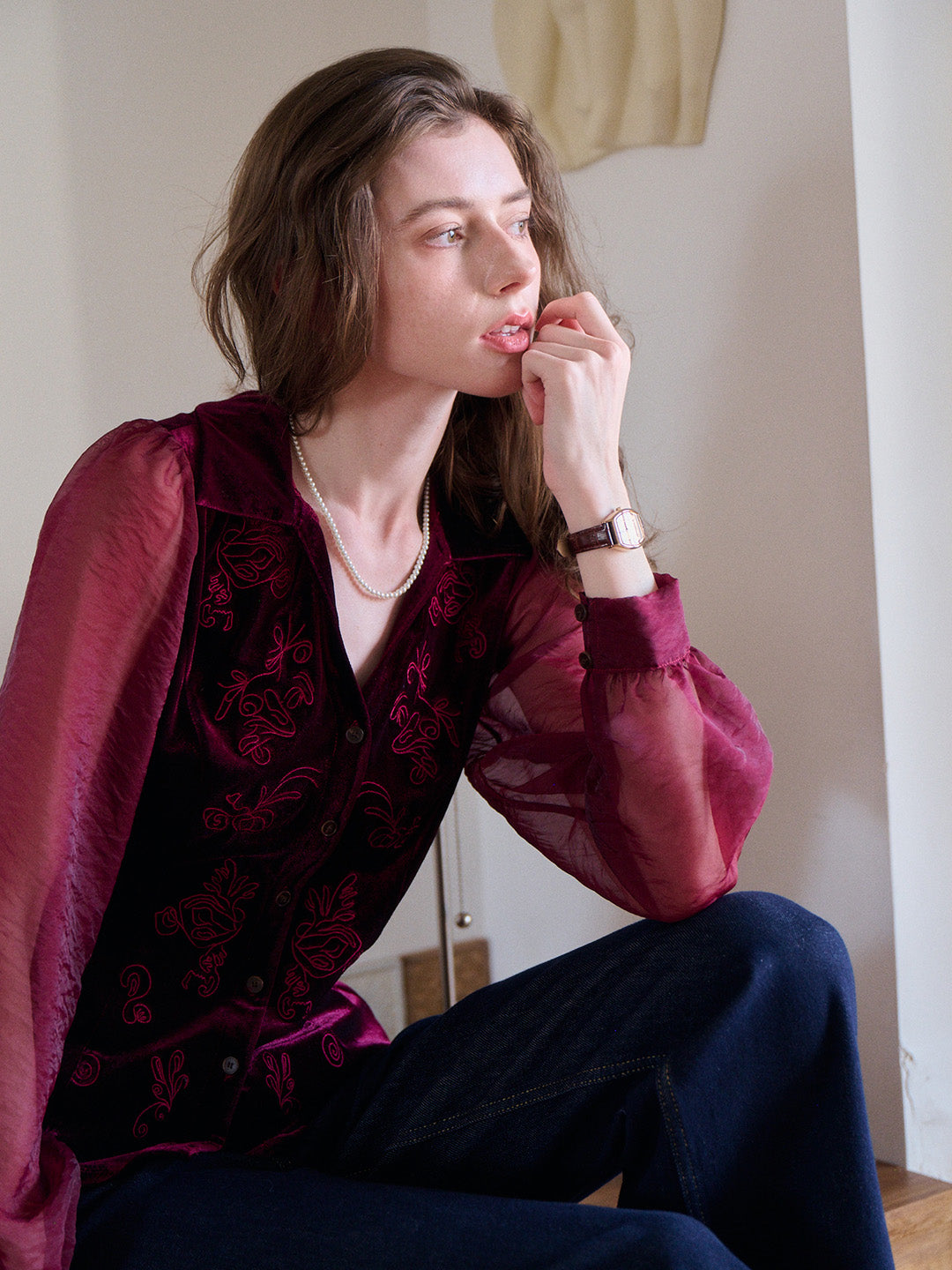 Sevyn V-Neck Velvet Blouse