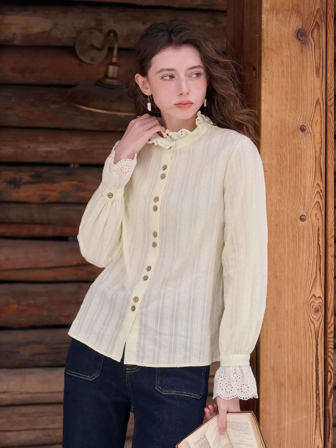 Kaiya Ruffle Collar 100% Cotton Blouse
