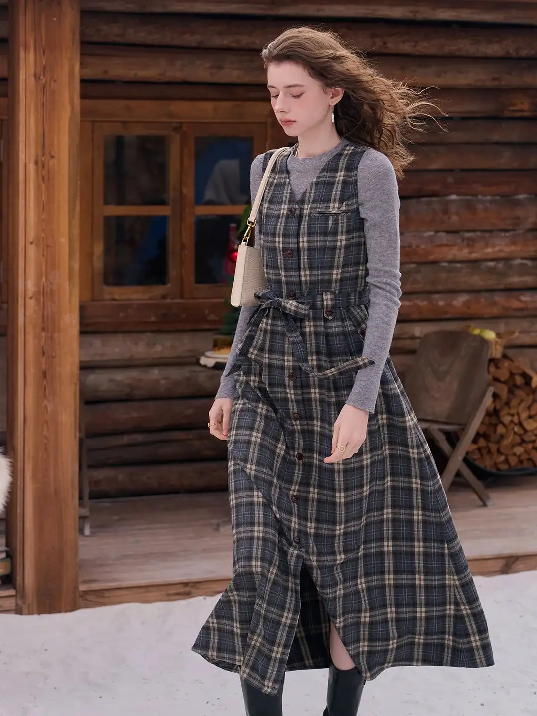 Azaria V-Neck Plaid Dress