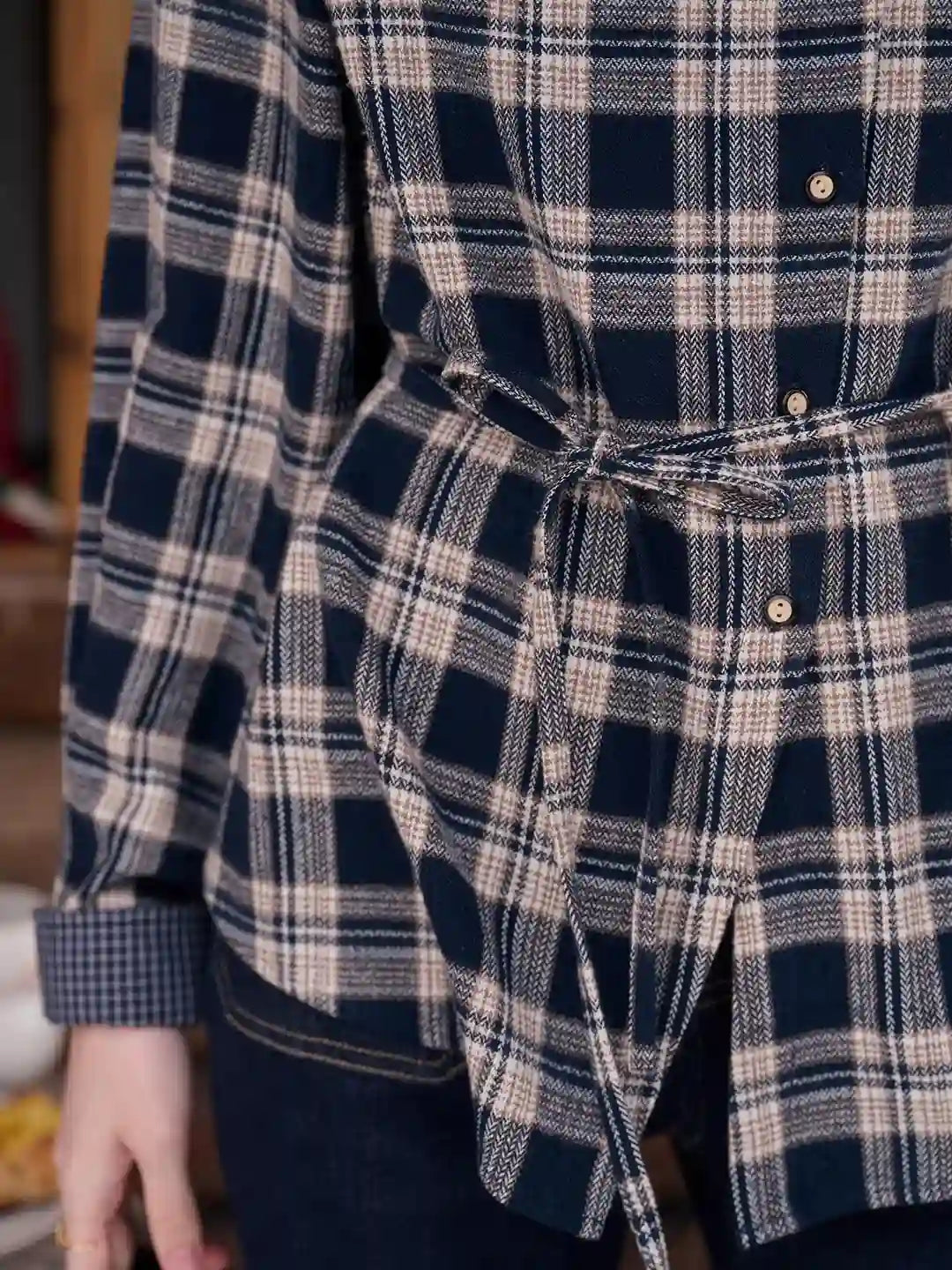 Samira Slanted Placket Plaid Cotton Blouse