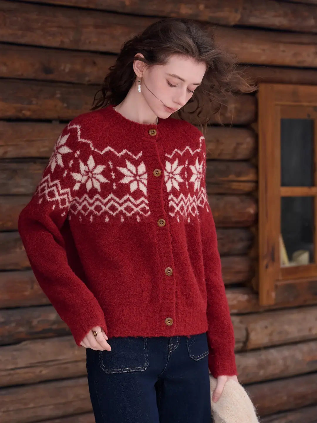 Cleo Round Neck Jacquard Cardigan