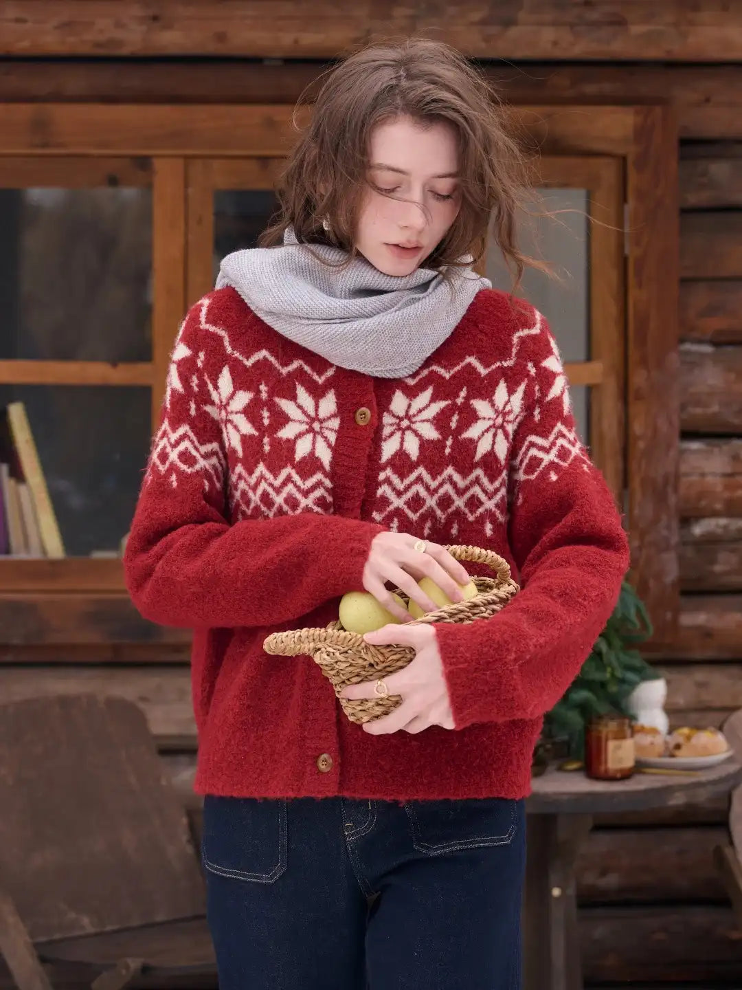 Cleo Round Neck Jacquard Cardigan