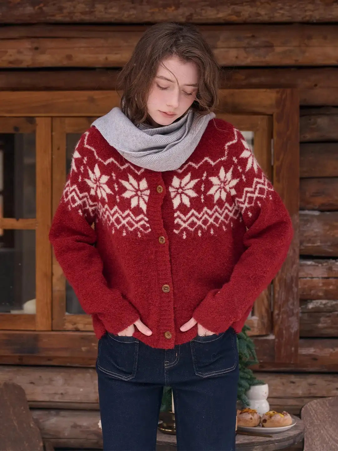 Cleo Round Neck Jacquard Cardigan