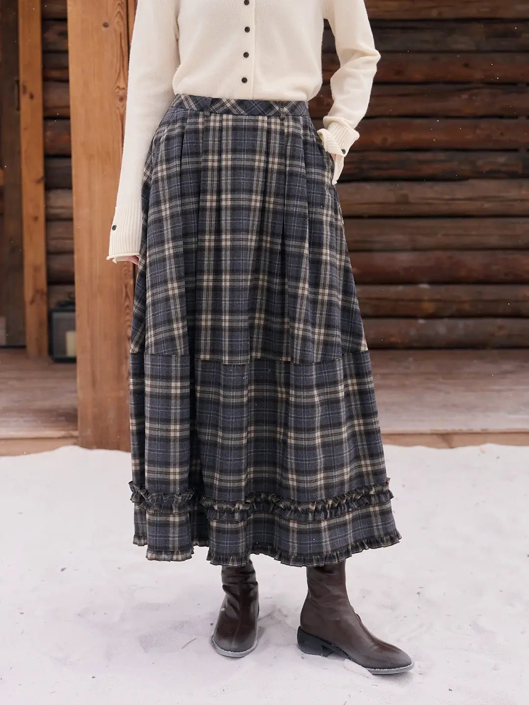 Pearl Ruffle Plaid Skirt