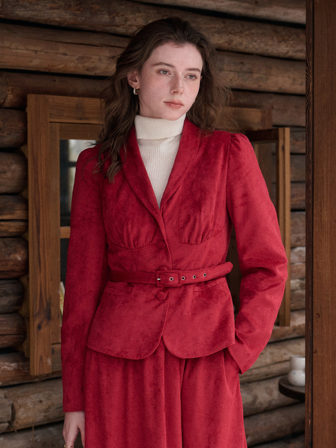 Della V-Neck Red Blazer