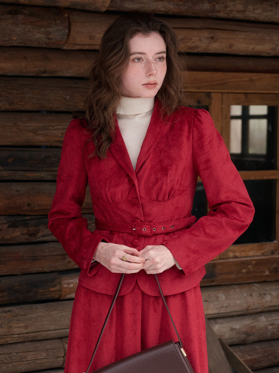 Della V-Neck Red Blazer