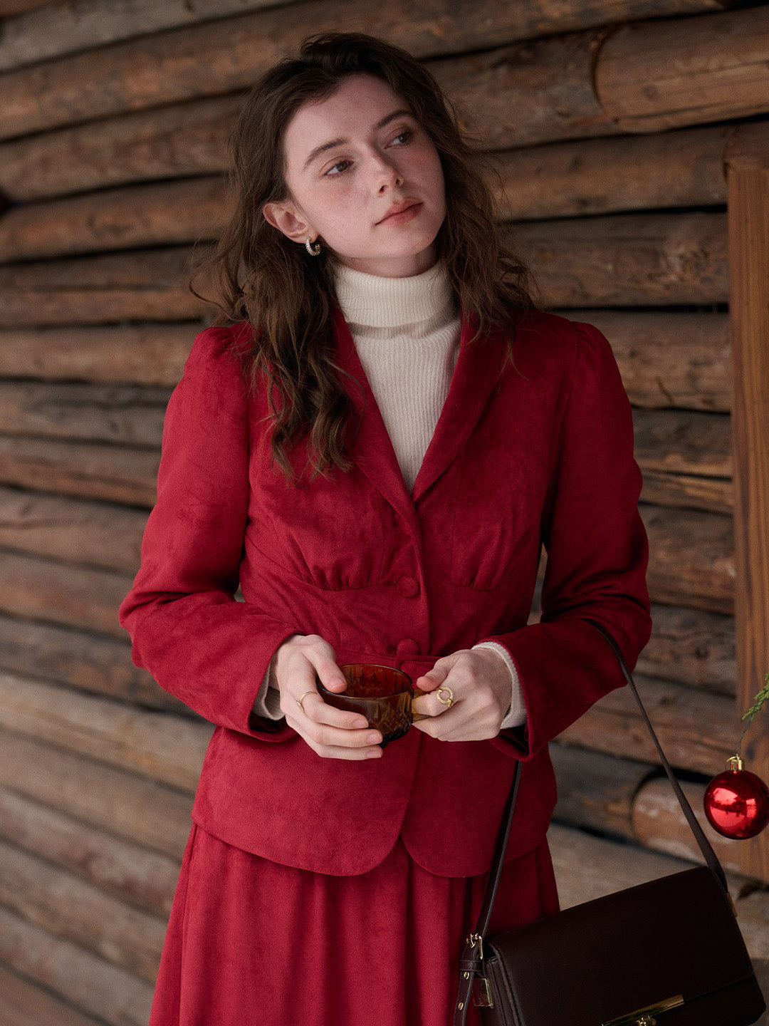 Della V-Neck Red Blazer