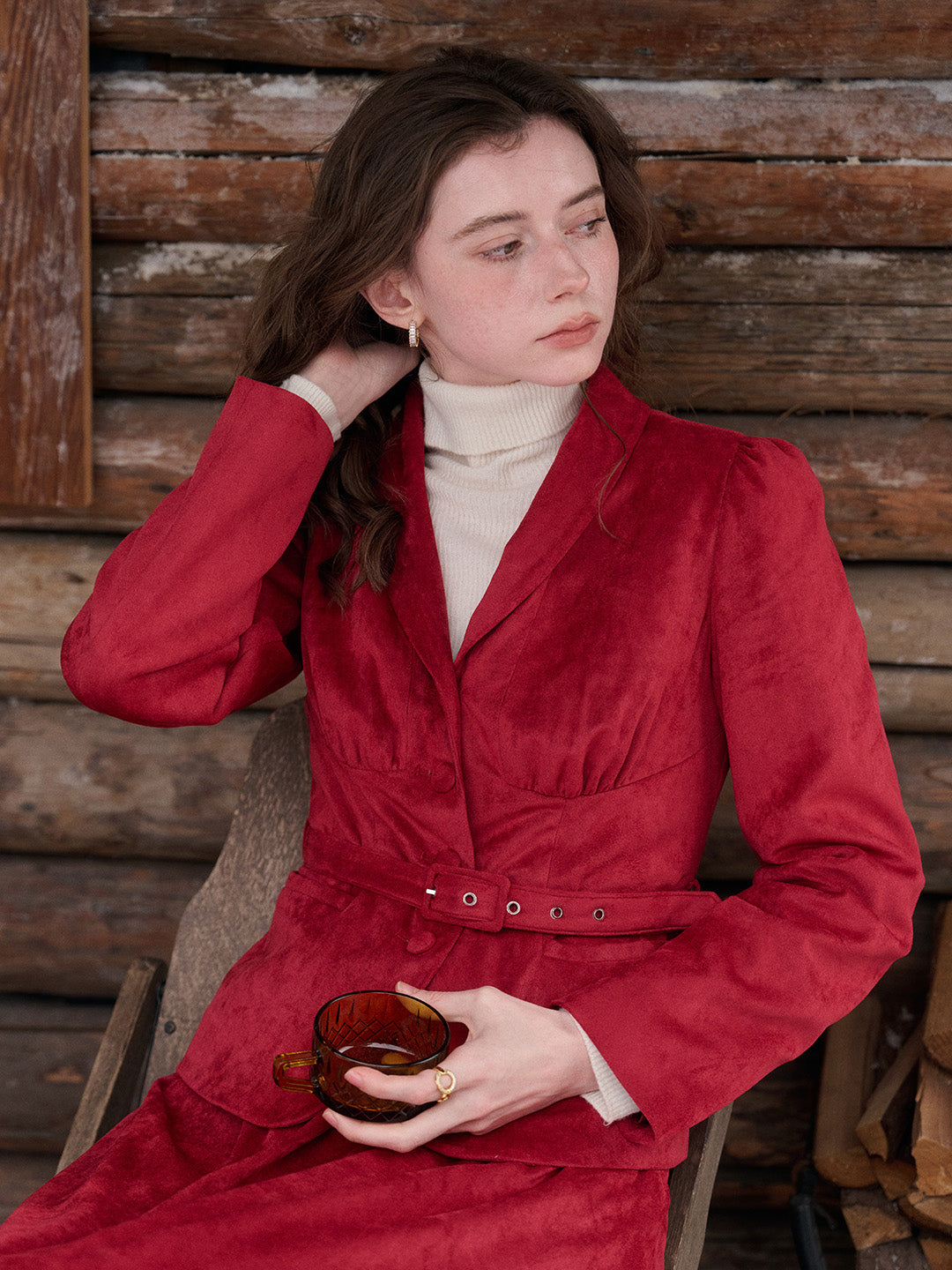 Della V-Neck Red Blazer
