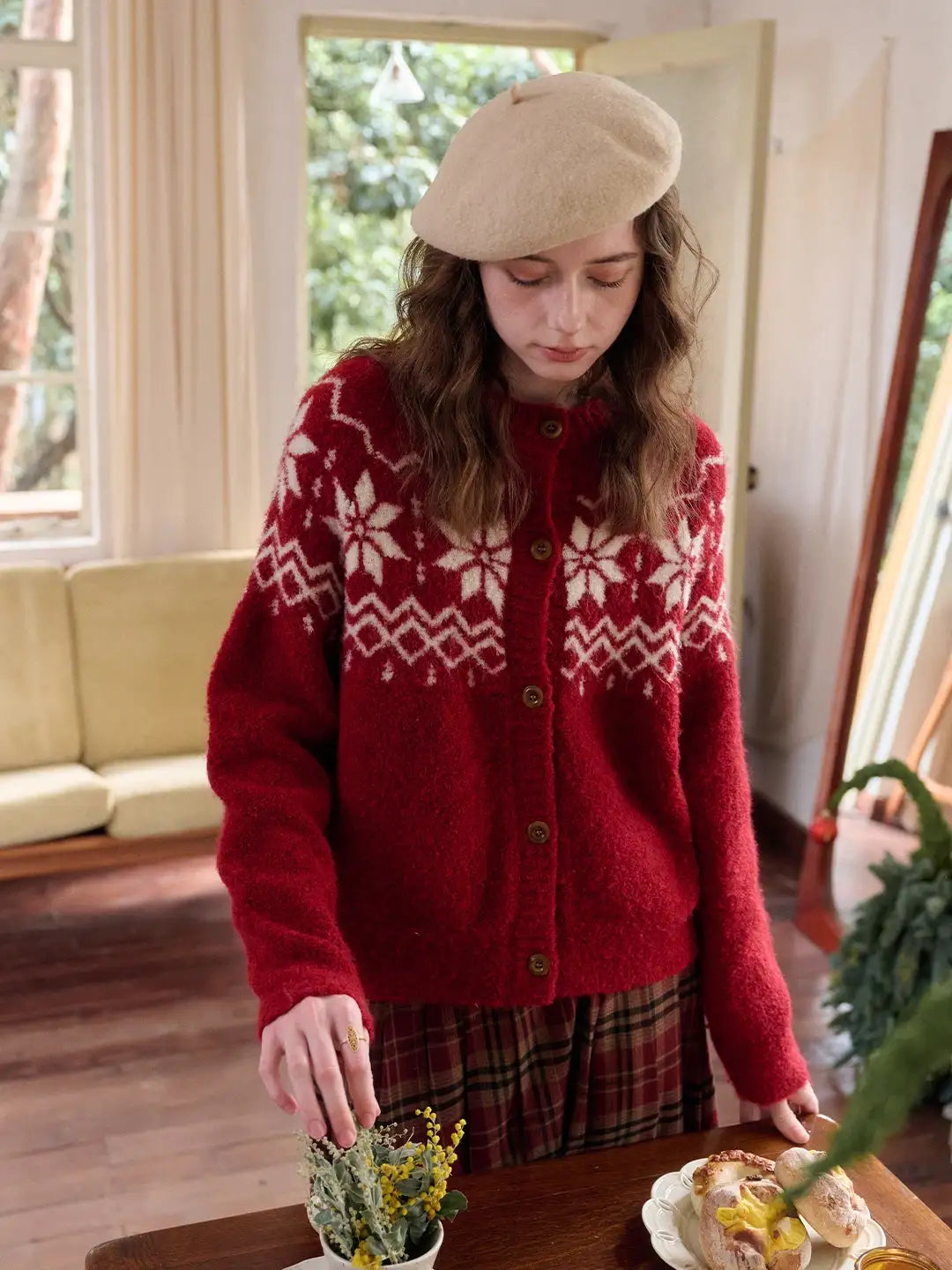 Cleo Round Neck Jacquard Cardigan