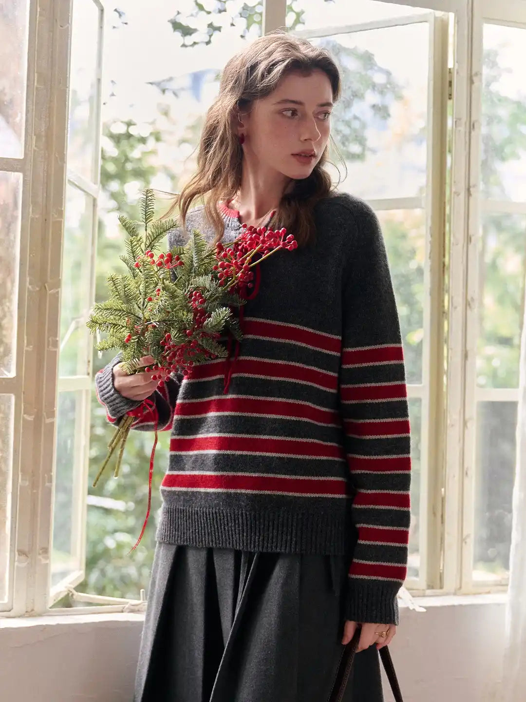 Emberlynn Round Neck Stripe Sweater