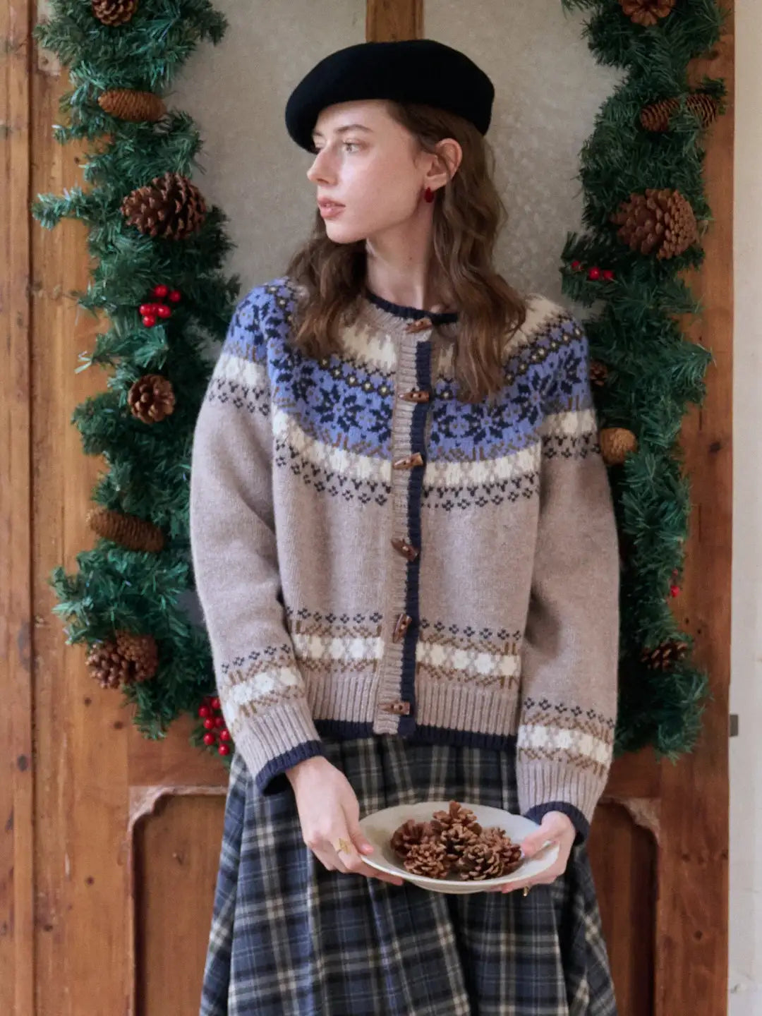 Elyse Round Neck Fair Isle 100% Wool Cardigan