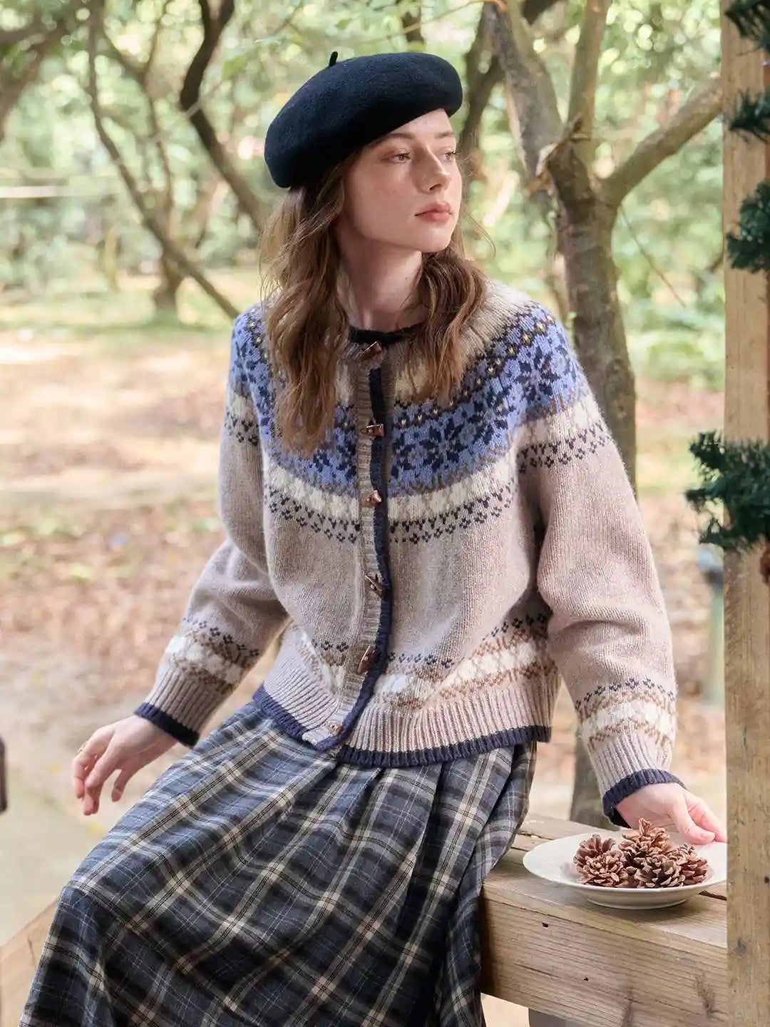 Elyse Round Neck Fair Isle 100% Wool Cardigan