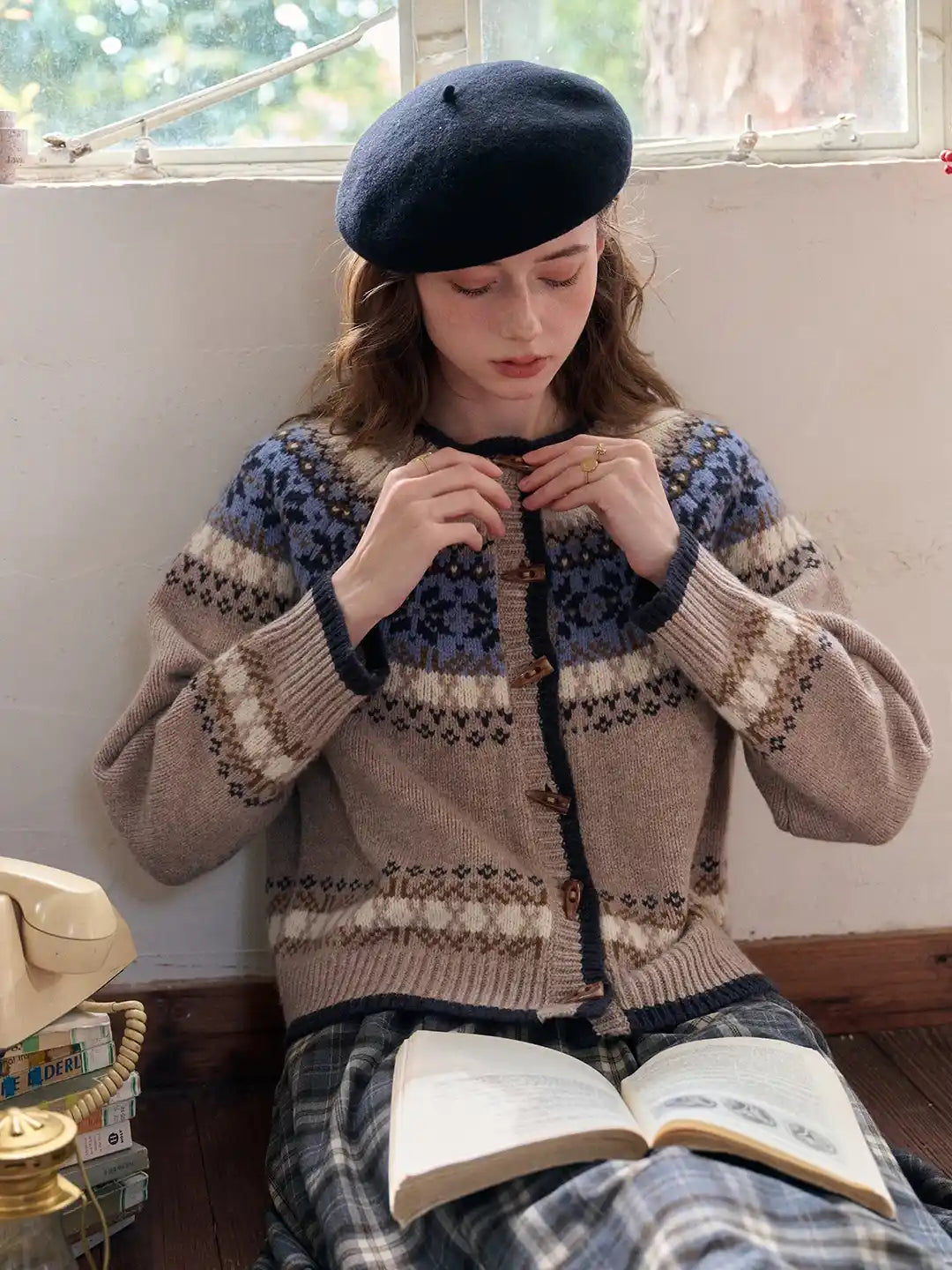 Elyse Round Neck Fair Isle 100% Wool Cardigan