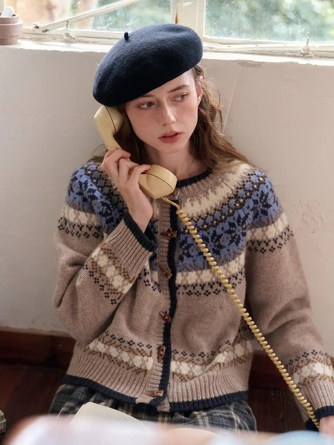 Elyse Round Neck Fair Isle 100% Wool Cardigan