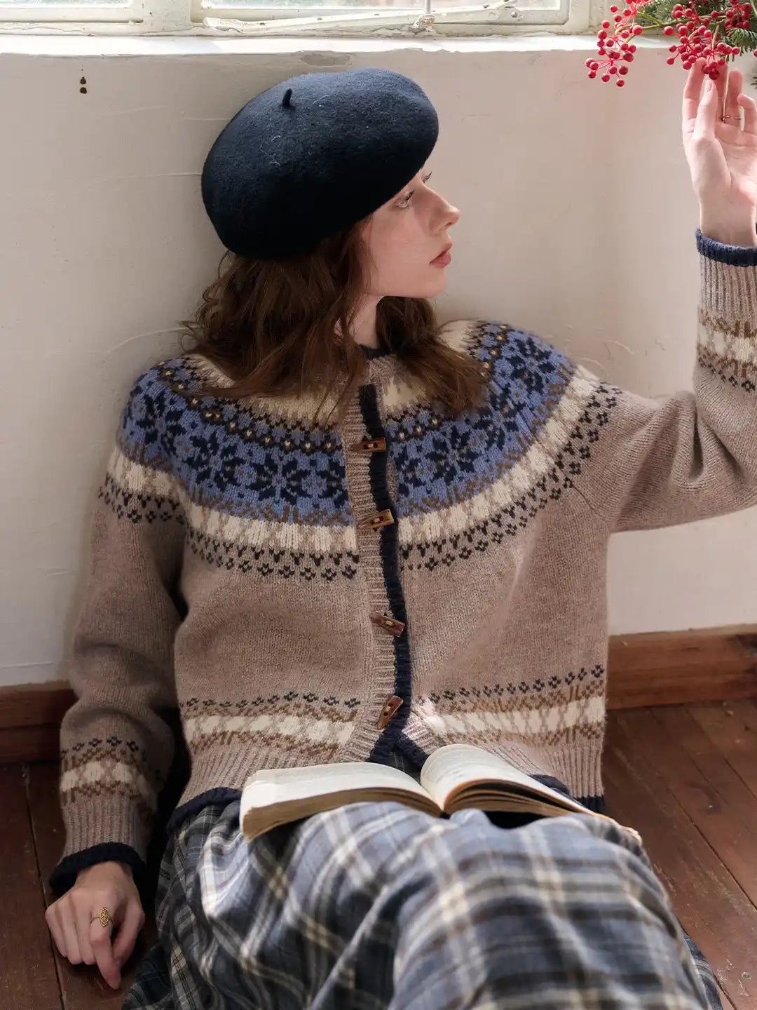 Elyse Round Neck Fair Isle 100% Wool Cardigan
