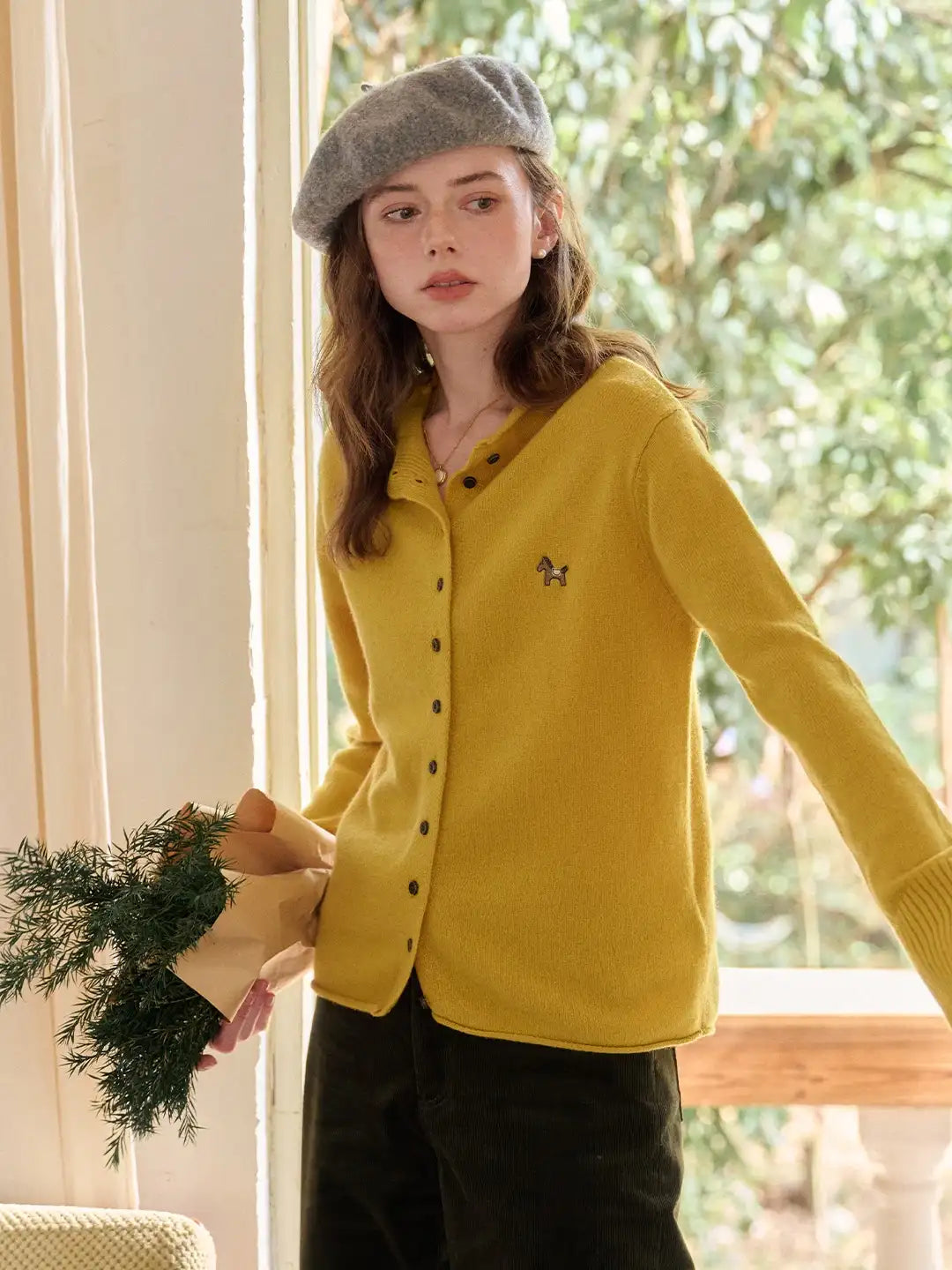 Araceli Round Neck 100% Wool Cardigan