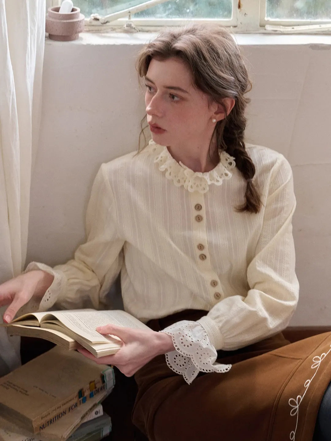 Kaiya Ruffle Collar 100% Cotton Blouse