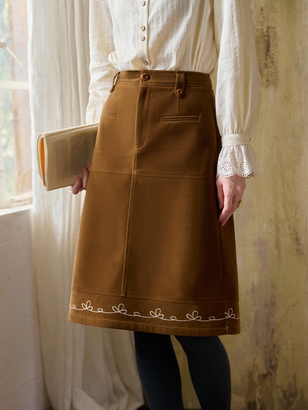 Denver Embroidery Midi Skirt