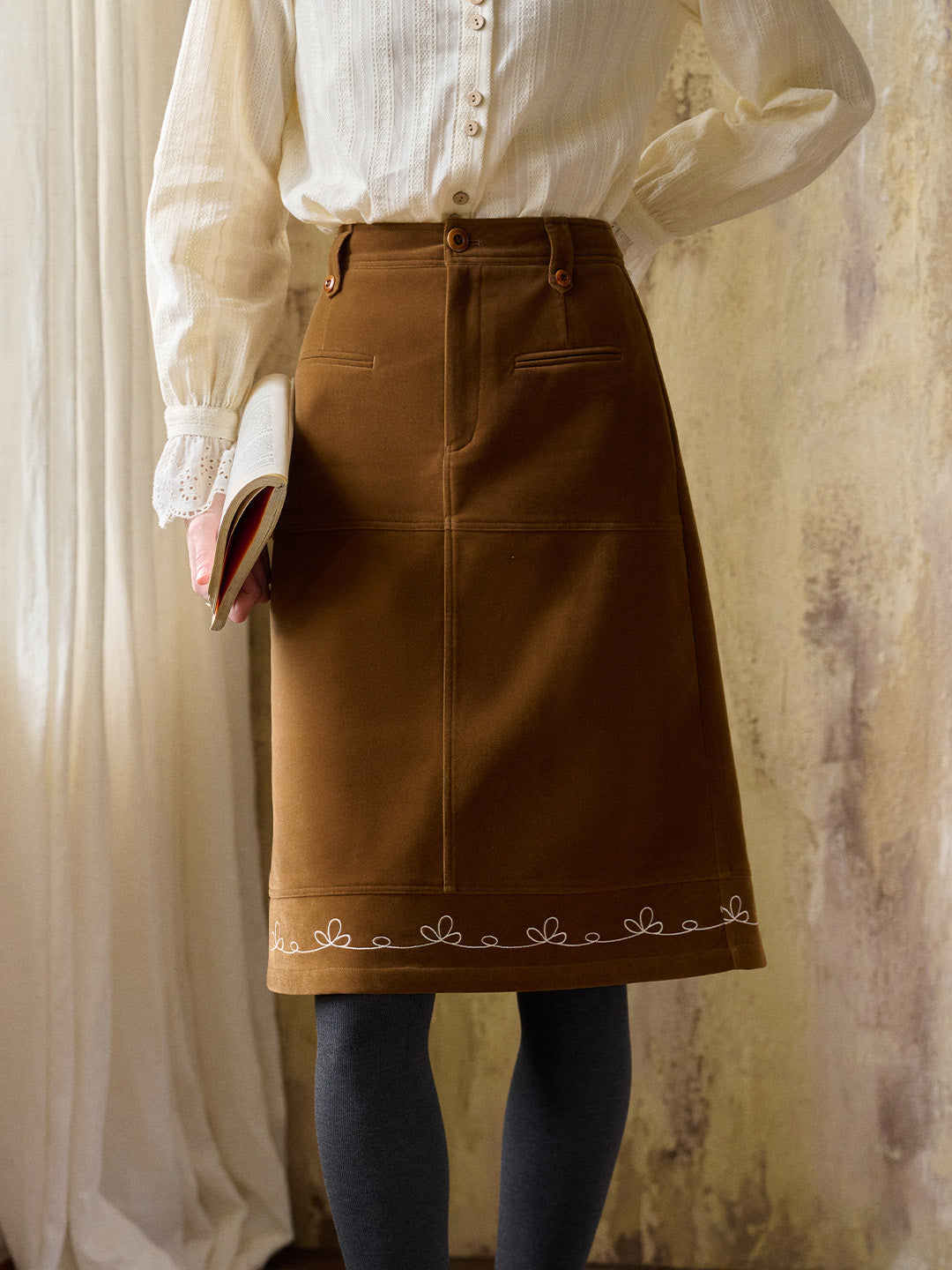 Denver Embroidery Midi Skirt