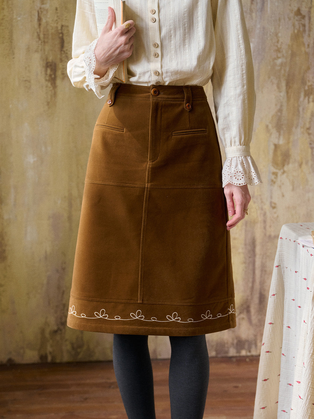 Denver Embroidery Midi Skirt