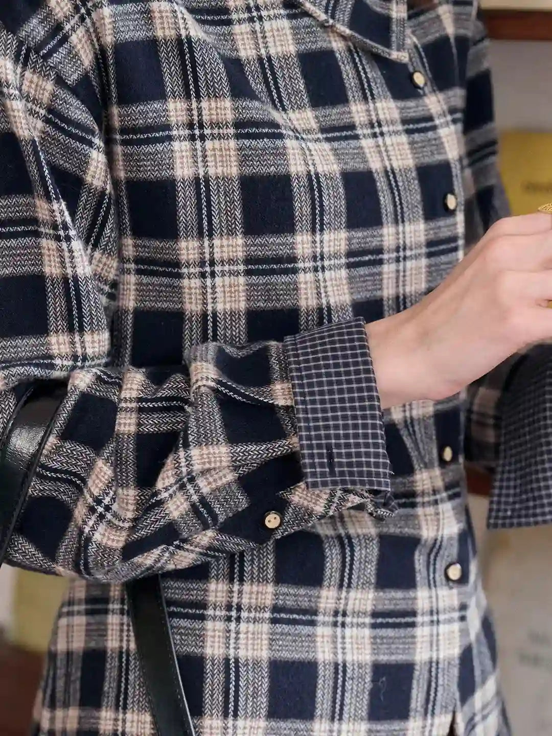 Samira Slanted Placket Plaid Cotton Blouse