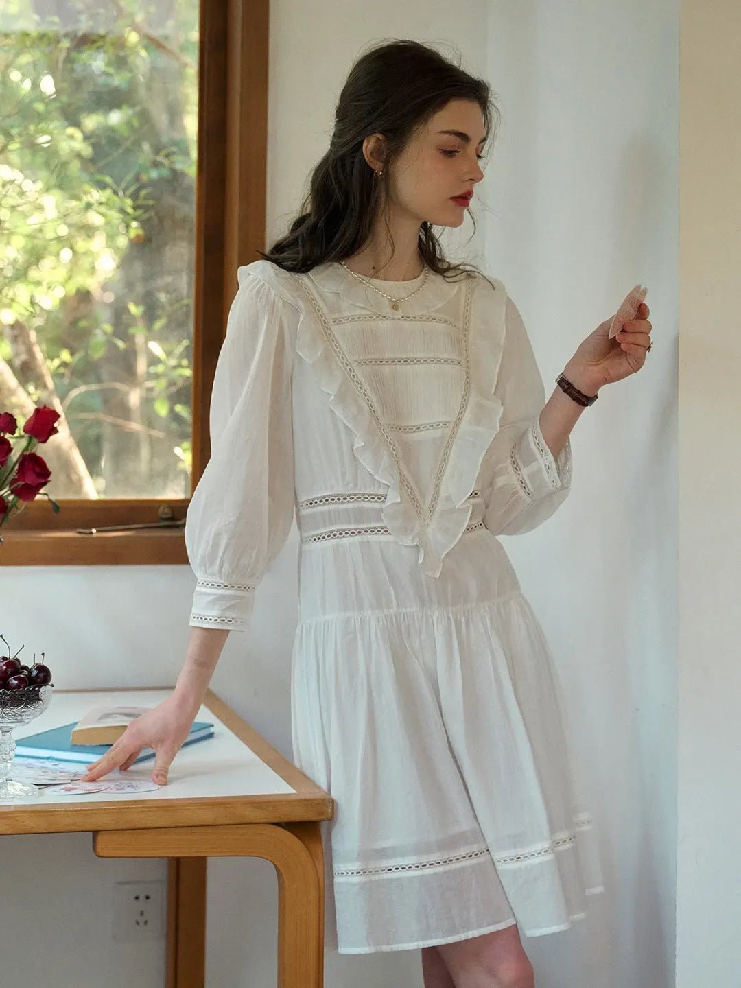 Lucille Victorian Long Sleeve White Dress