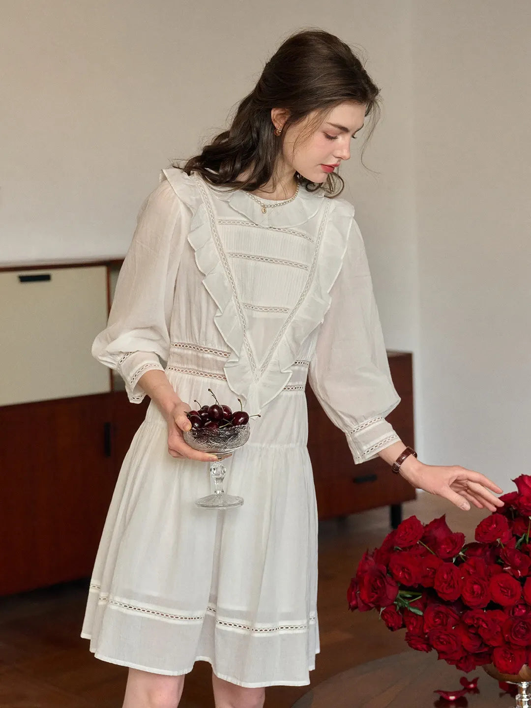 Lucille Victorian Long Sleeve White Dress