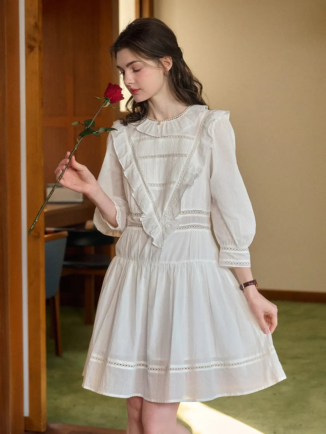 Lucille Victorian Long Sleeve White Dress