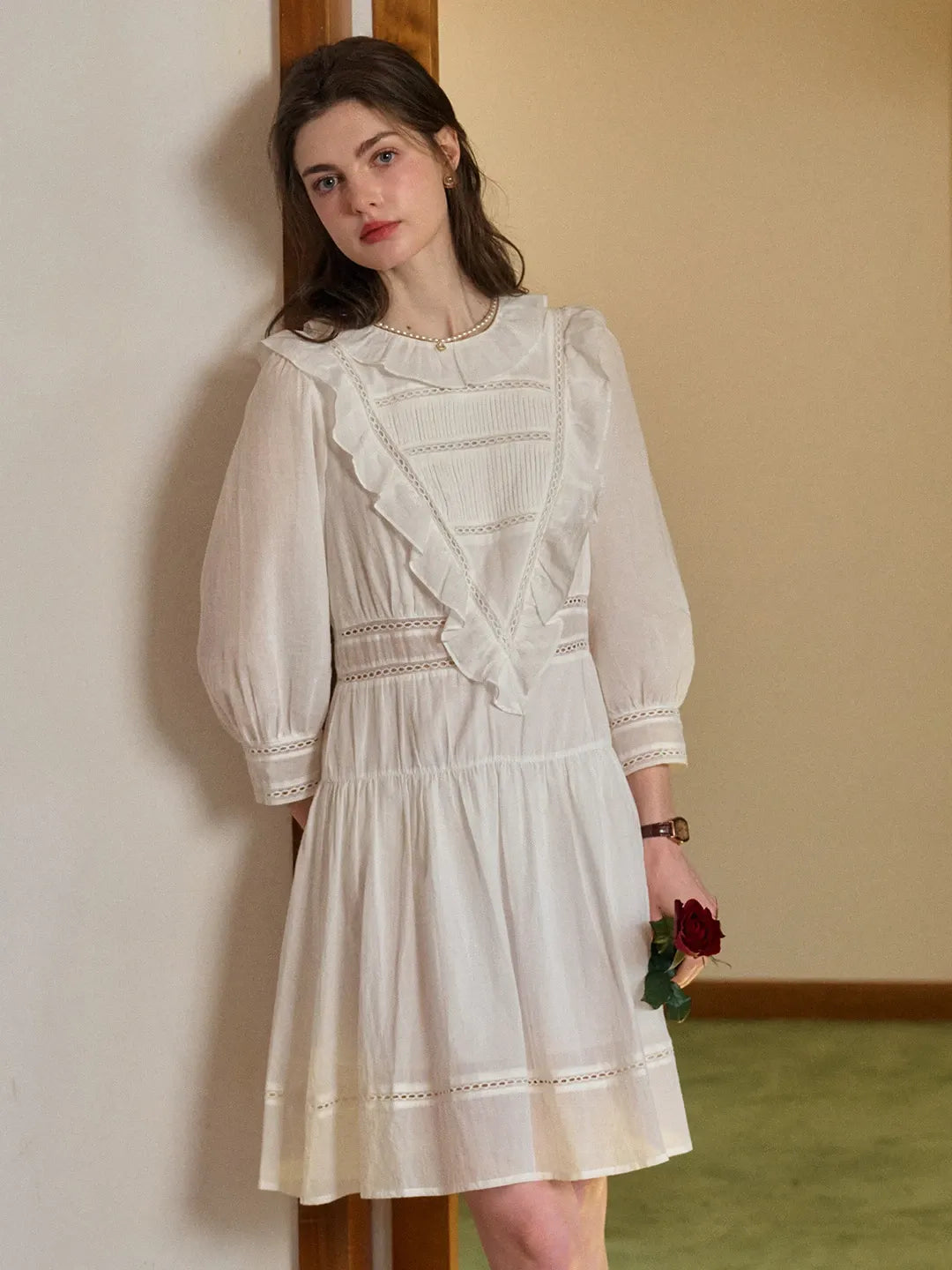 Lucille Victorian Long Sleeve White Dress