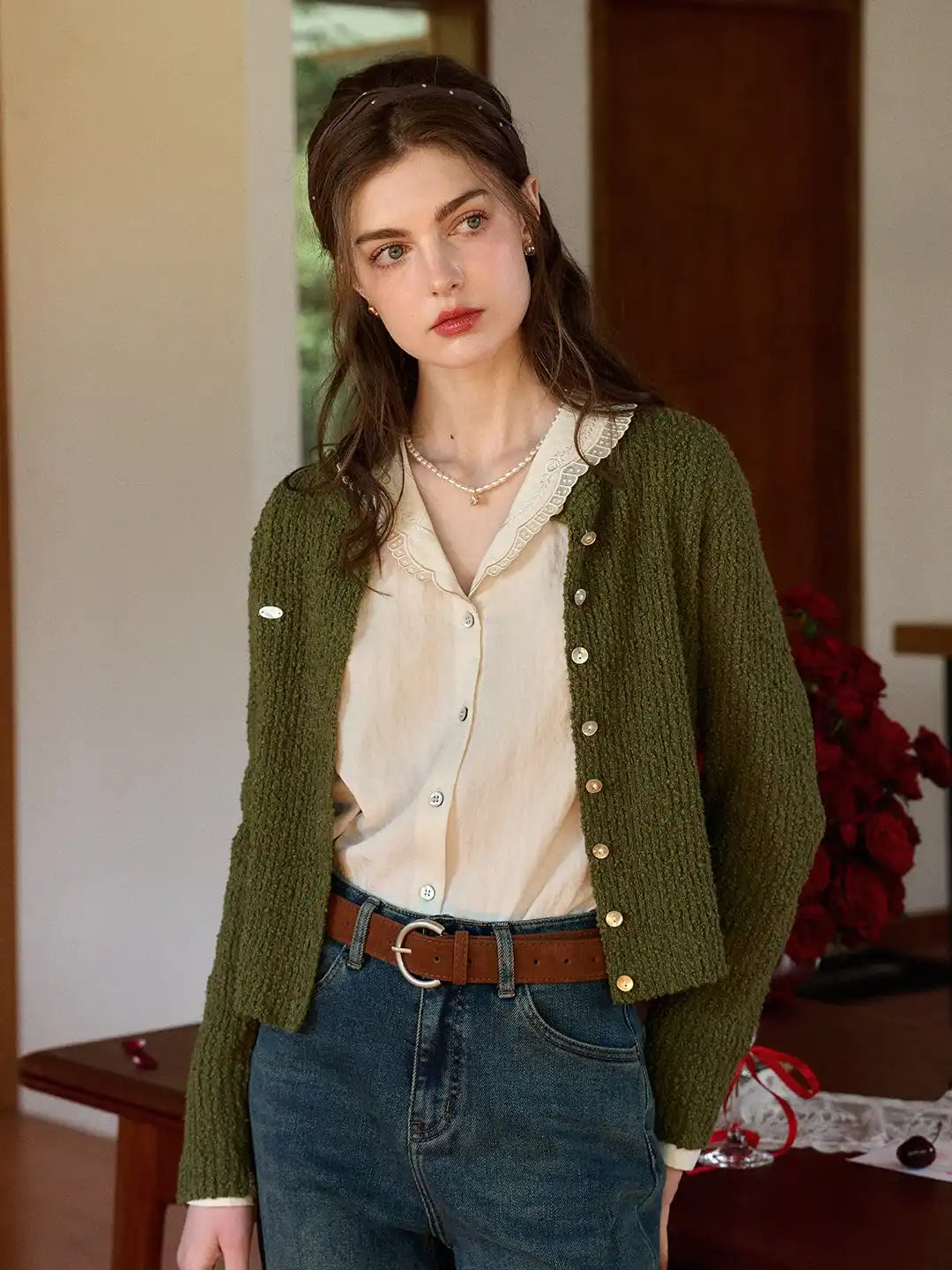 Magdalena Round Neck Cotton Cardigan