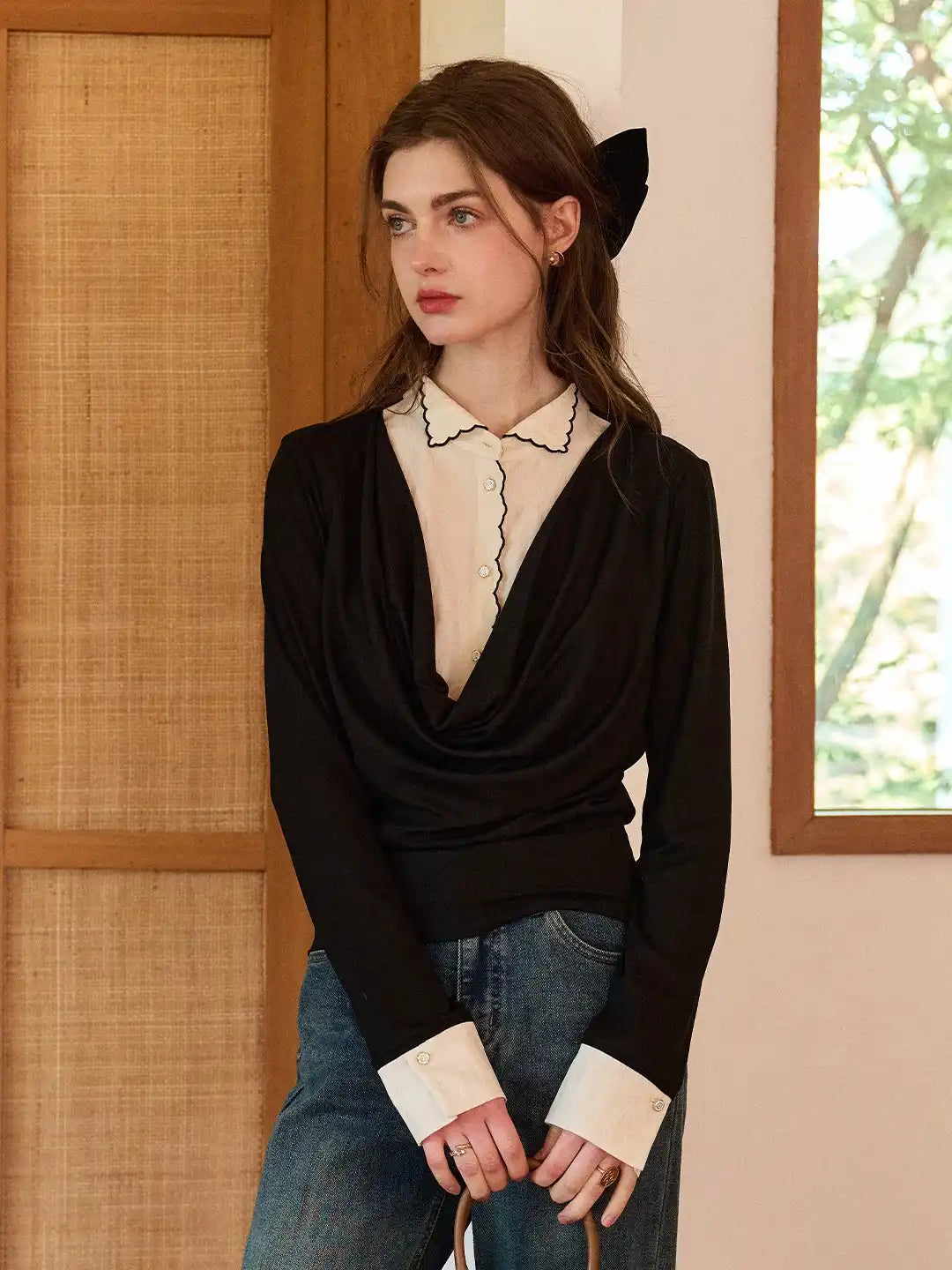 Lilyana Peter Pan Collar Layered-look Top