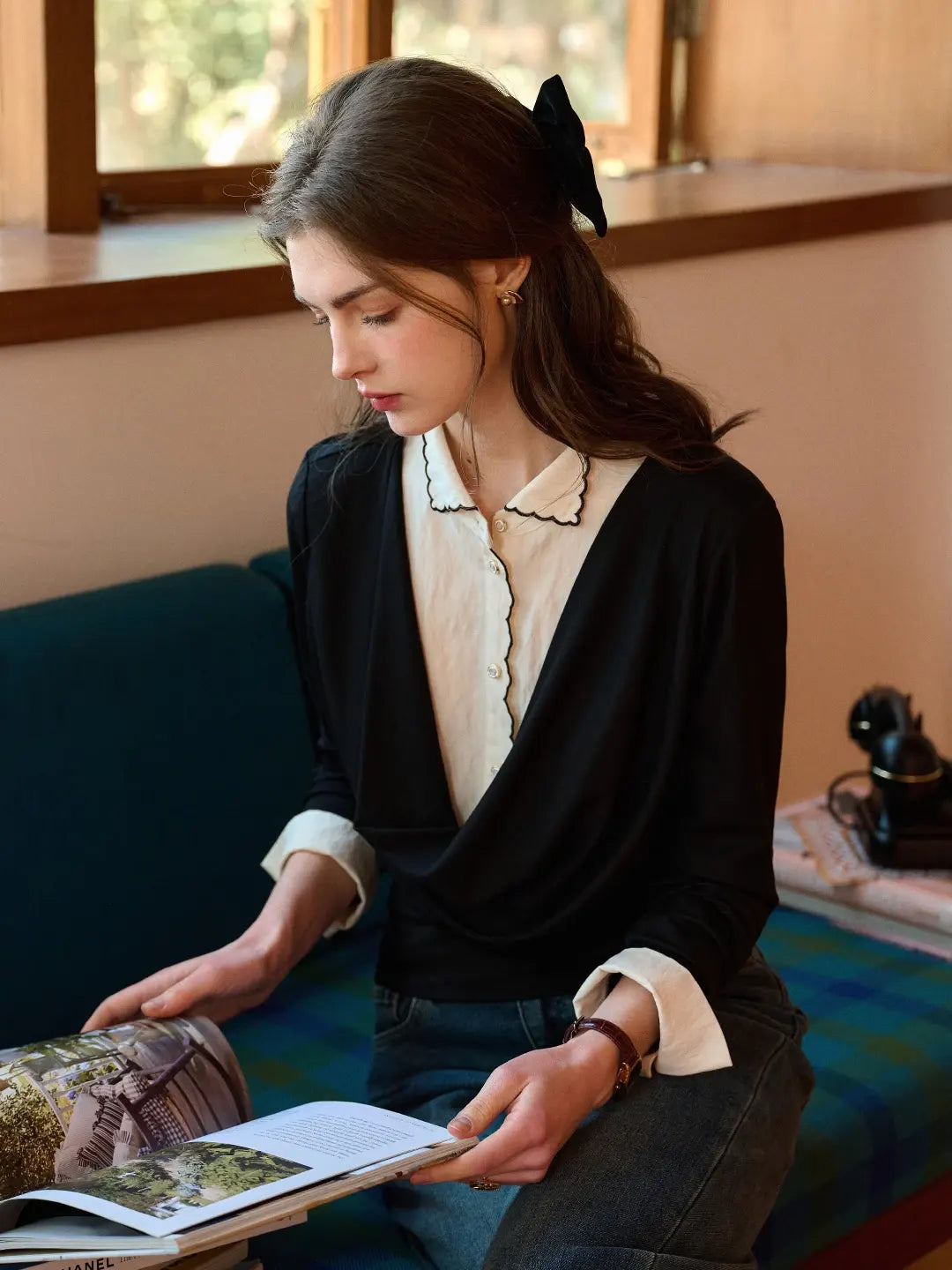 Lilyana Peter Pan Collar Layered-look Top