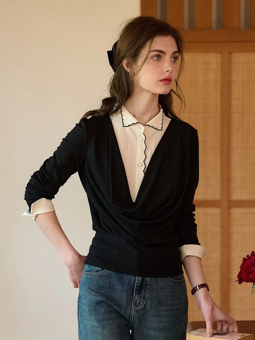 Lilyana Peter Pan Collar Layered-look Top