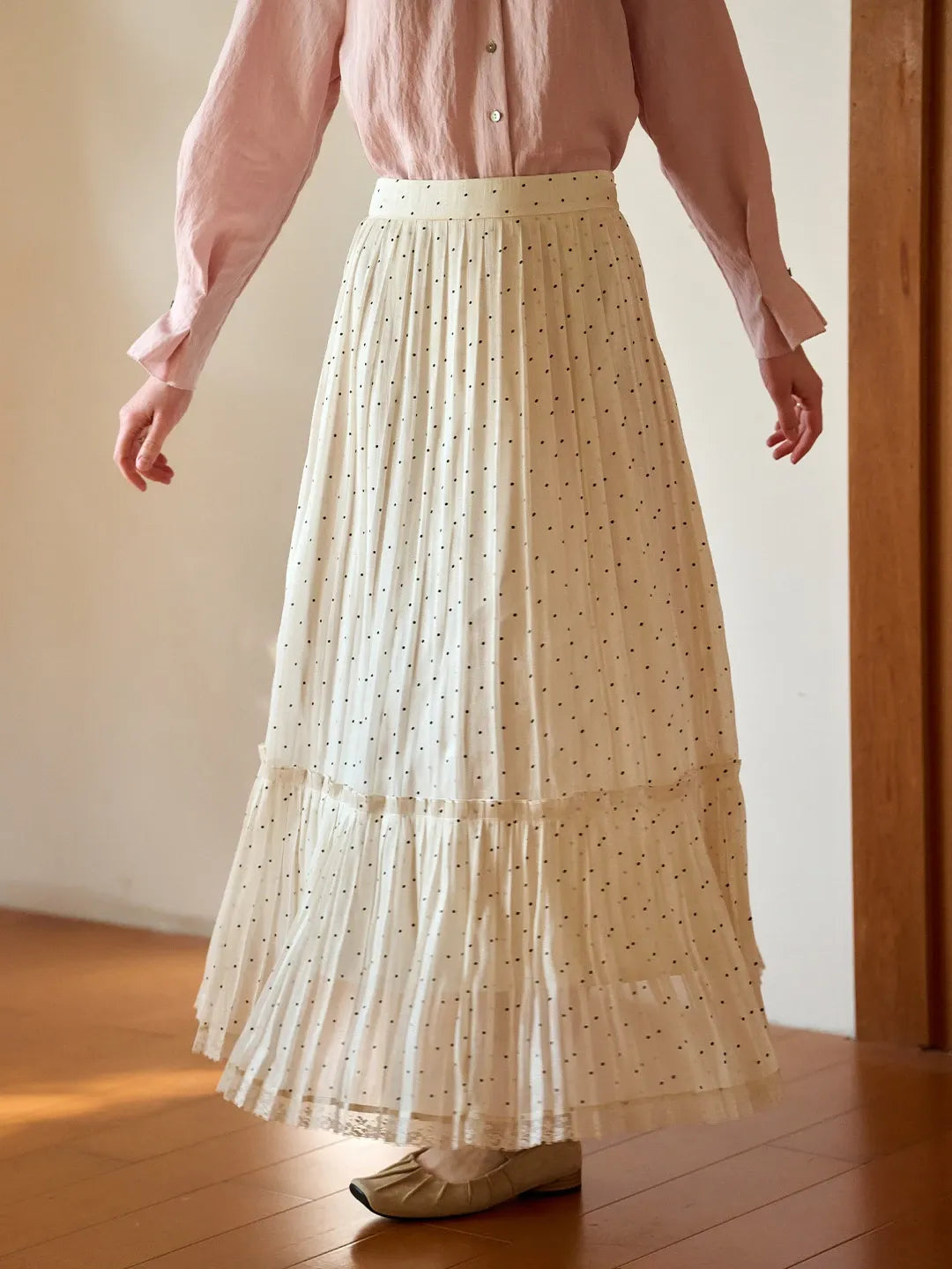 Braelyn Pleated Dots Skirt