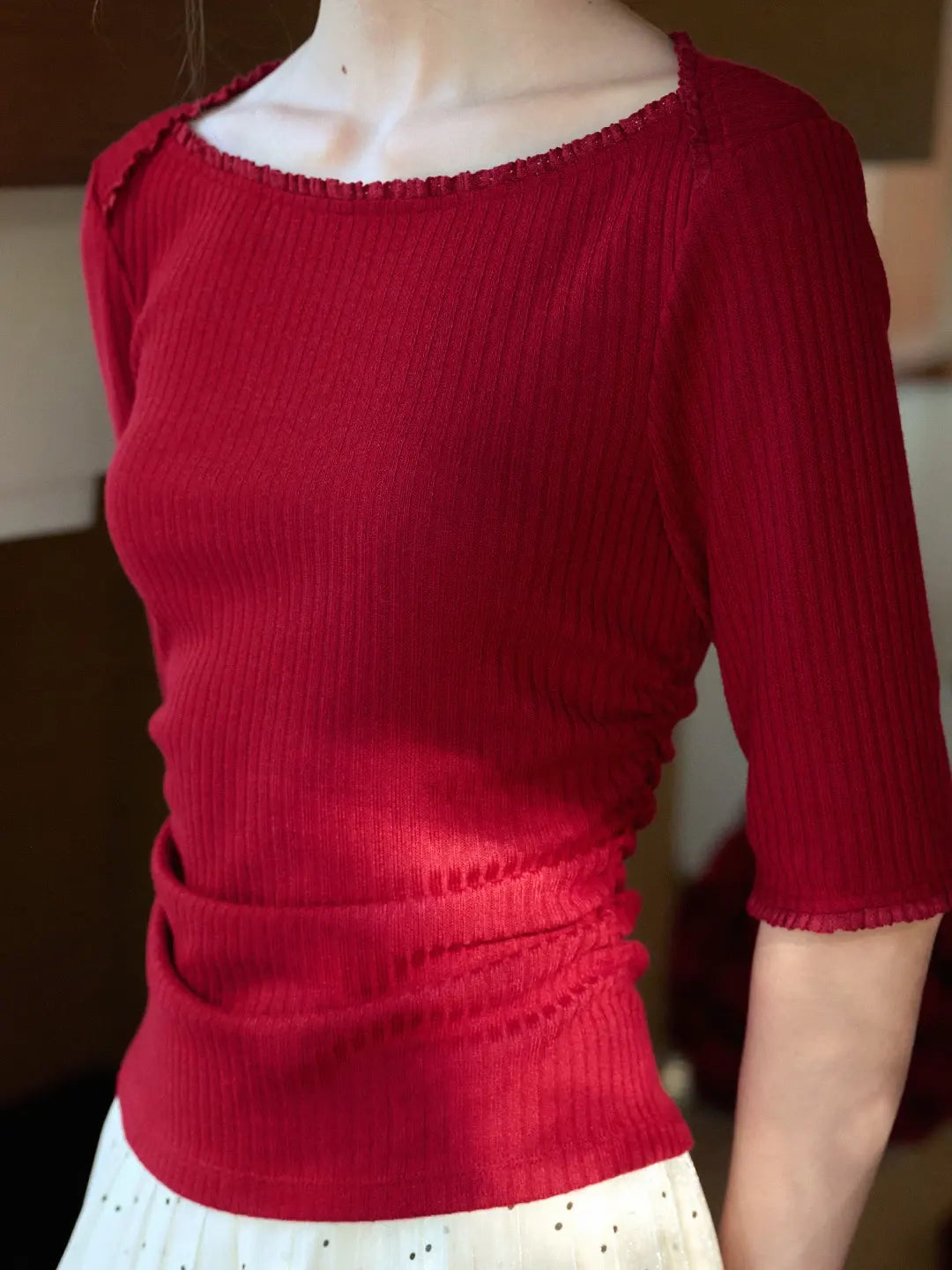 Bria Straight Neck Waist Blouse