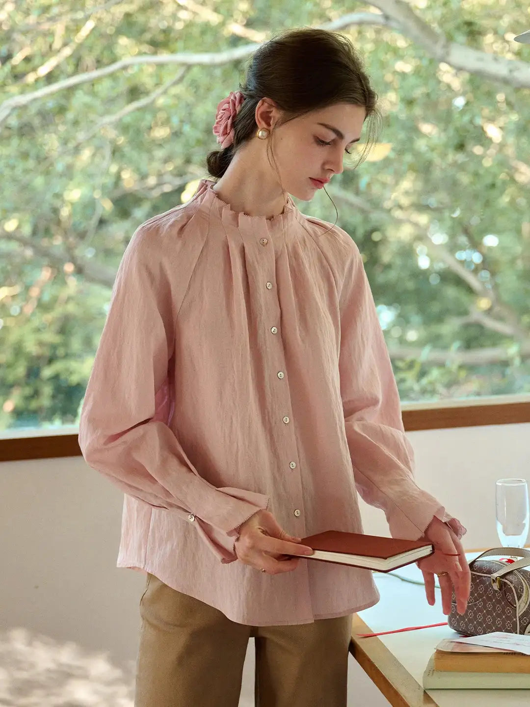 Madalyn Ruffle Collar Linen Blouse