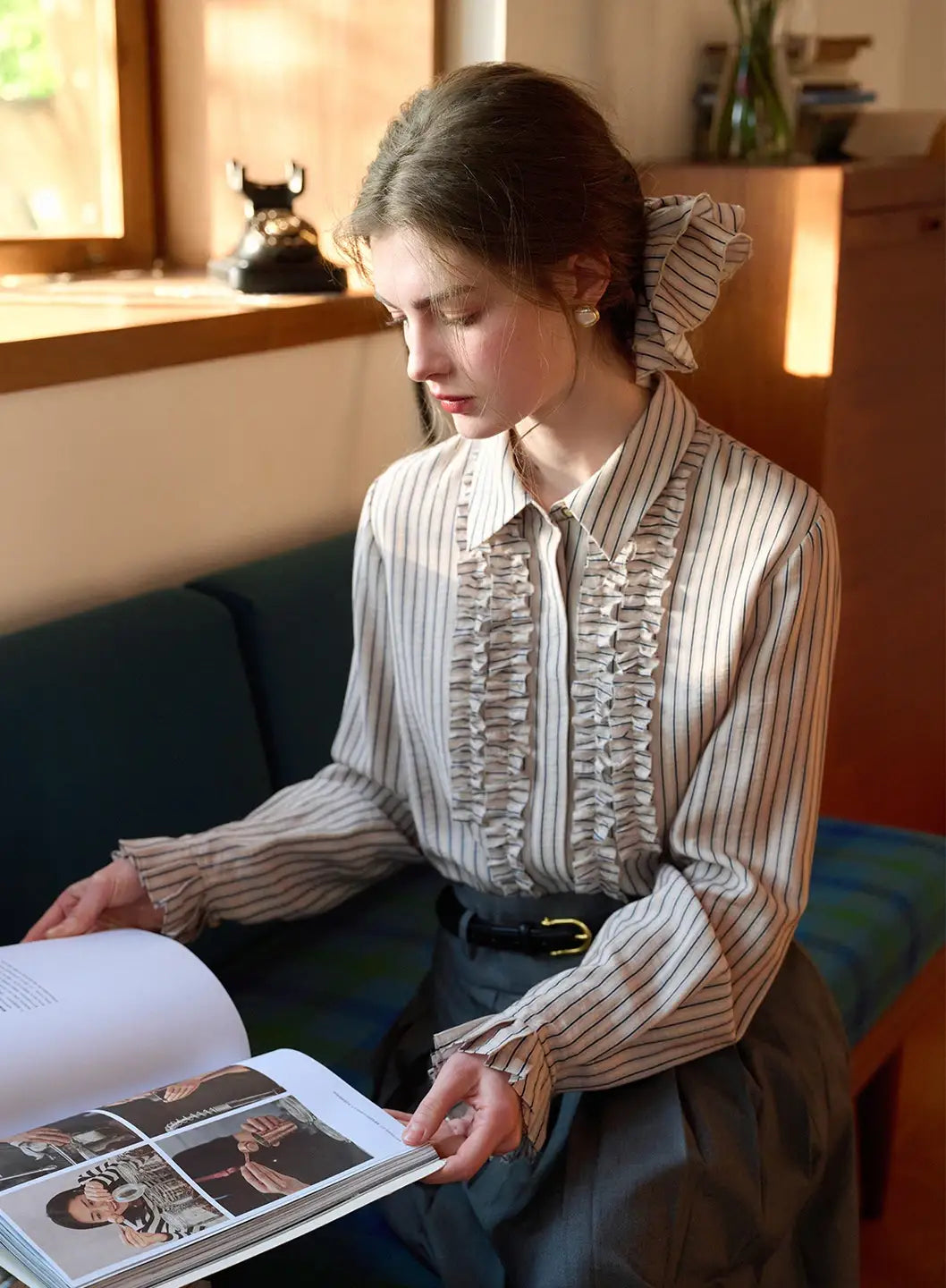 Elliot Lapel Ruffle Stripe Blouse