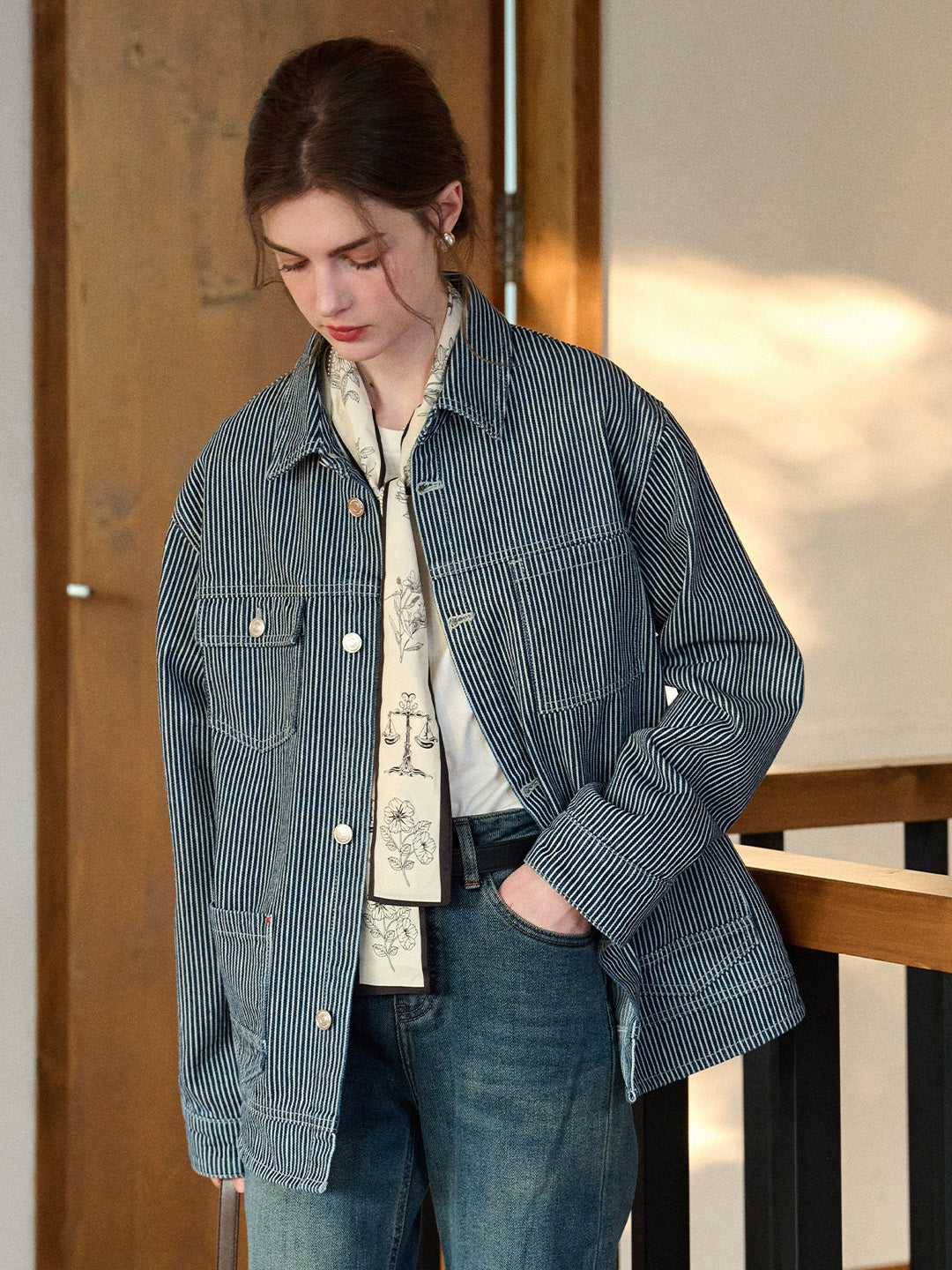 【Final Sale】Navy Lapel Stripe Jacket