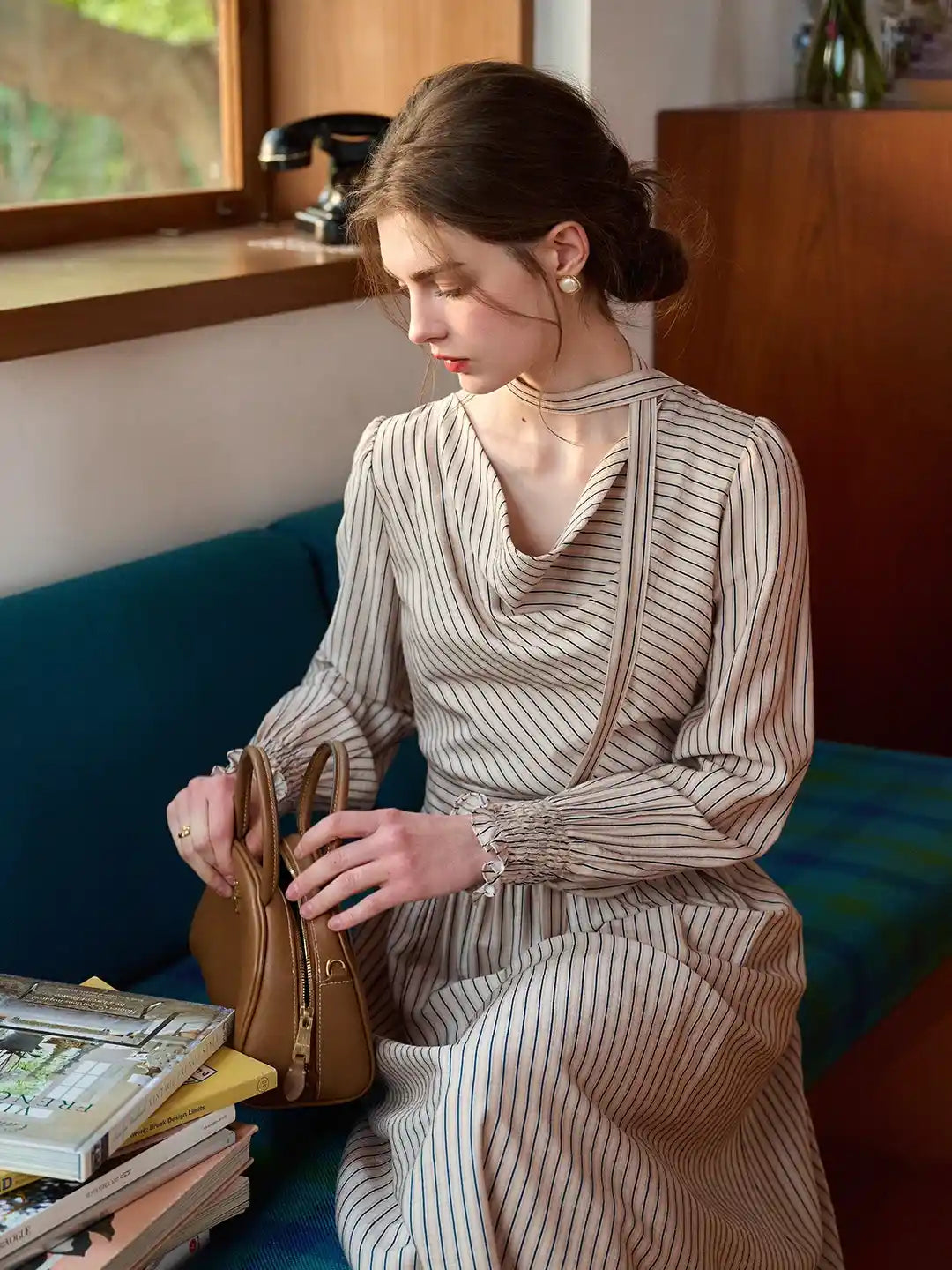 Janlisa Cowl Neck Stripe Dress