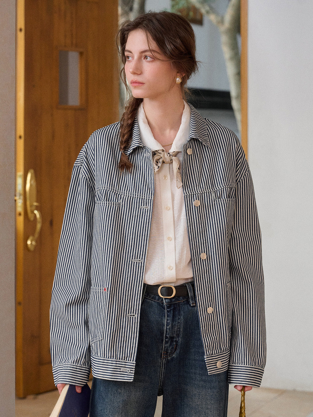 【Final Sale】Navy Lapel Stripe Jacket